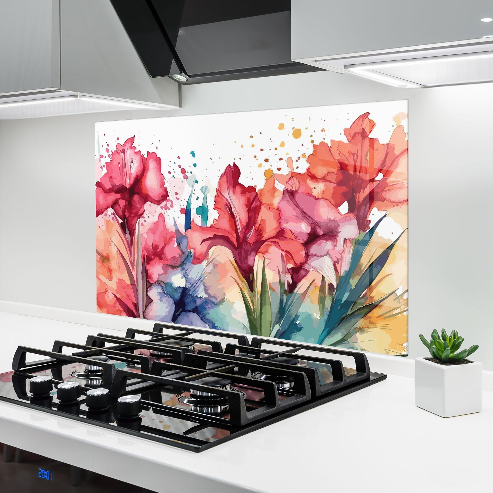 Konyhai üveg hátfal Pink Blue Iris mockup 6