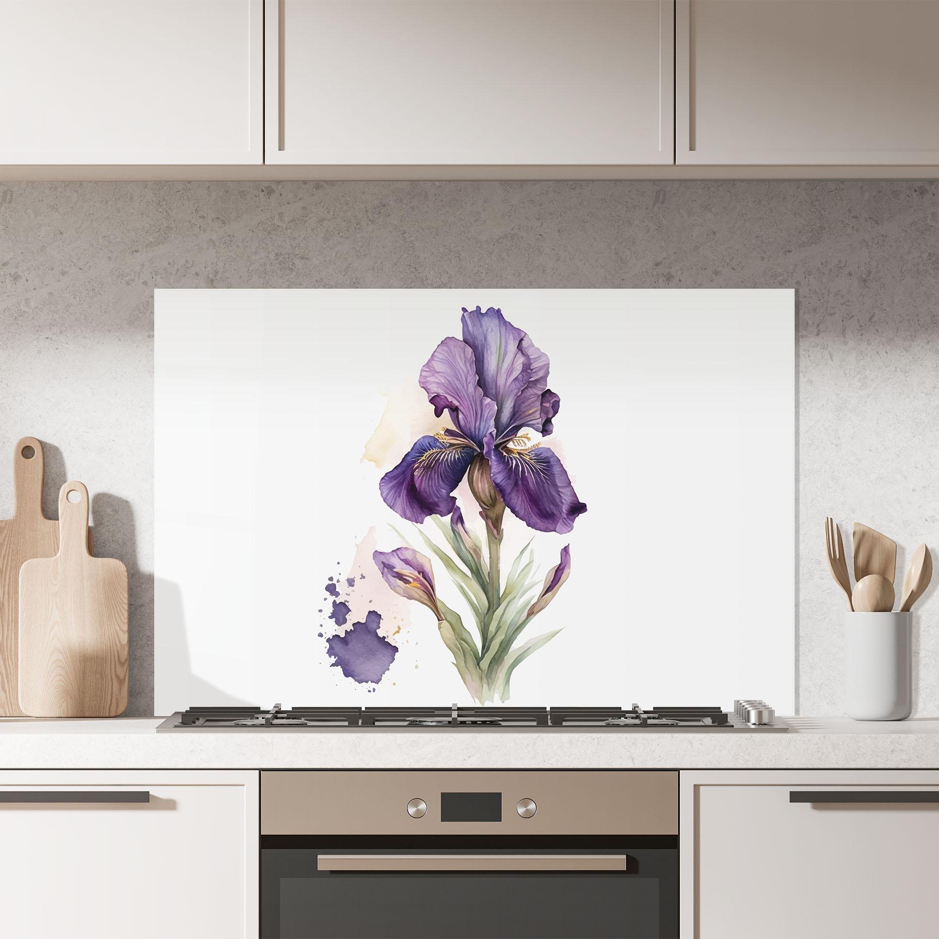 Konyhai üveg hátfal Beautiful Purple Iris mockup 7