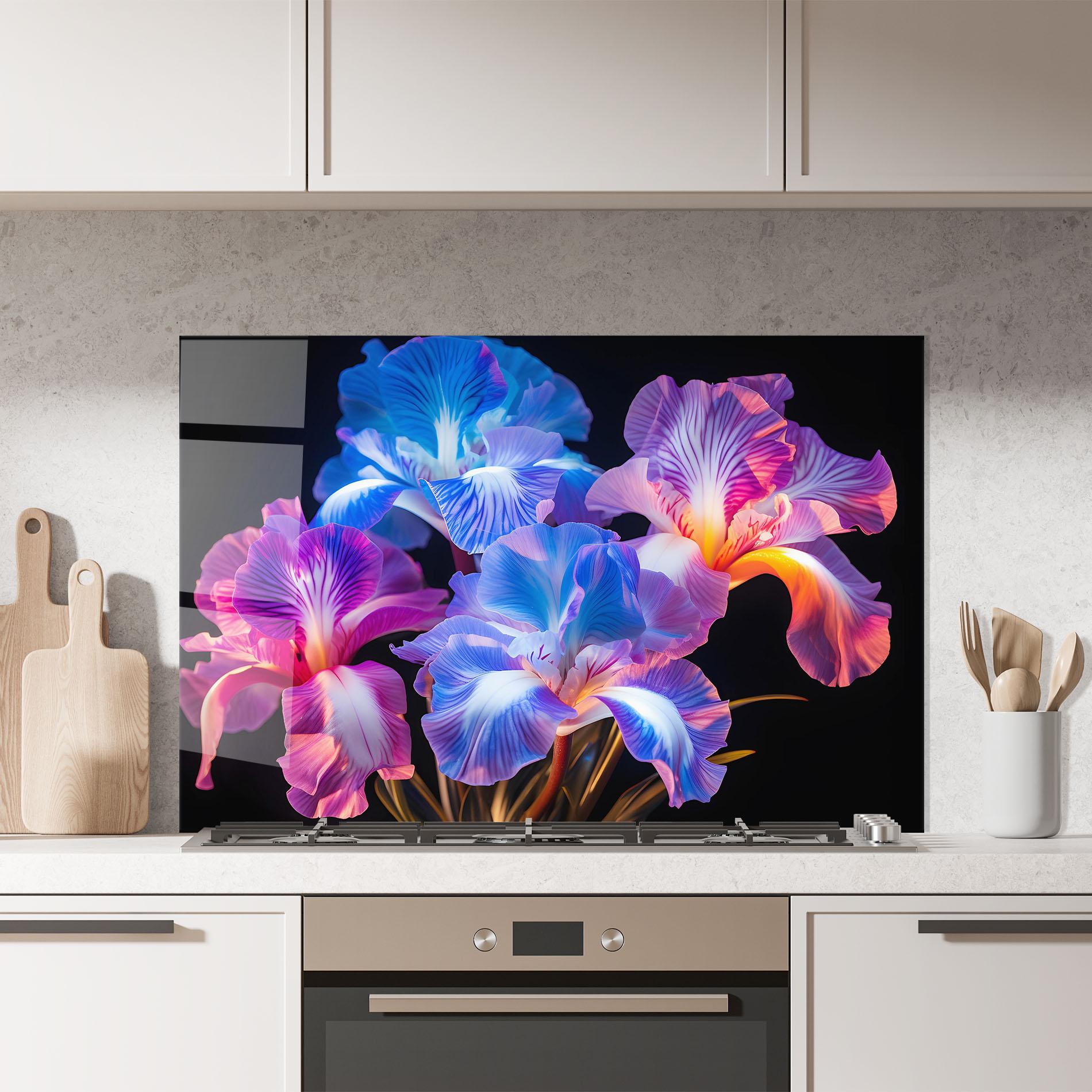 Konyhai üveg hátfal Blue Light Iris mockup 7