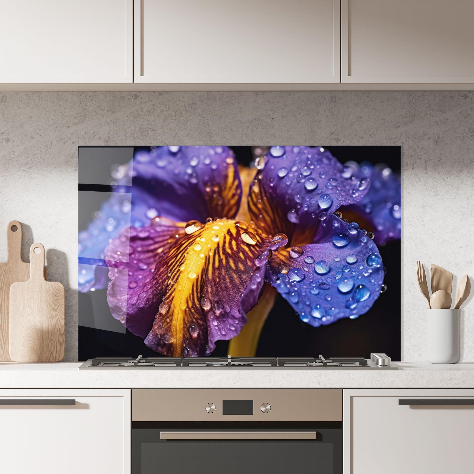 Konyhai üveg hátfal Close Up Iris After Rain mockup 7