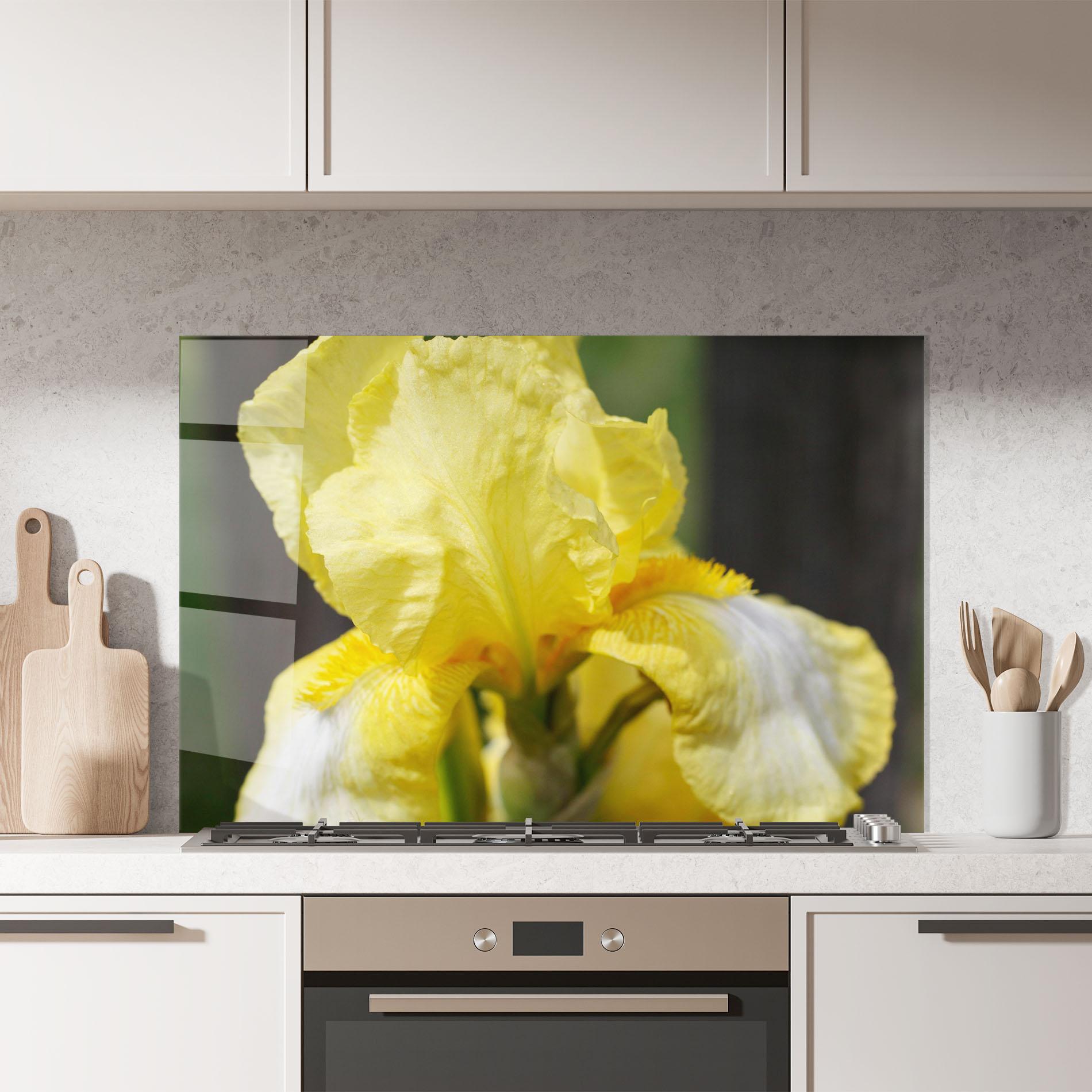 Konyhai üveg hátfal Garden Yellow Iris mockup 7