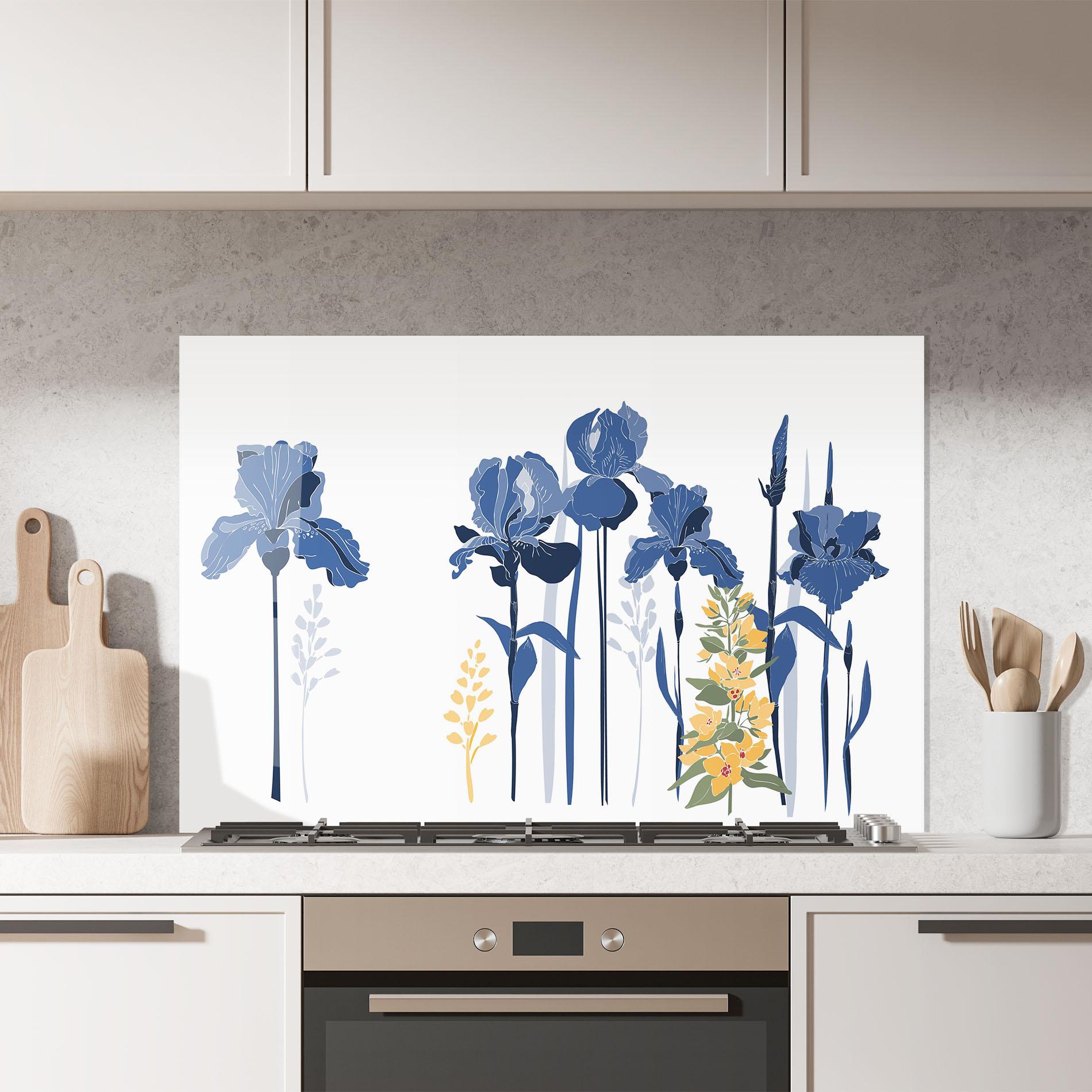 Konyhai üveg hátfal Iris Blue Art mockup 7