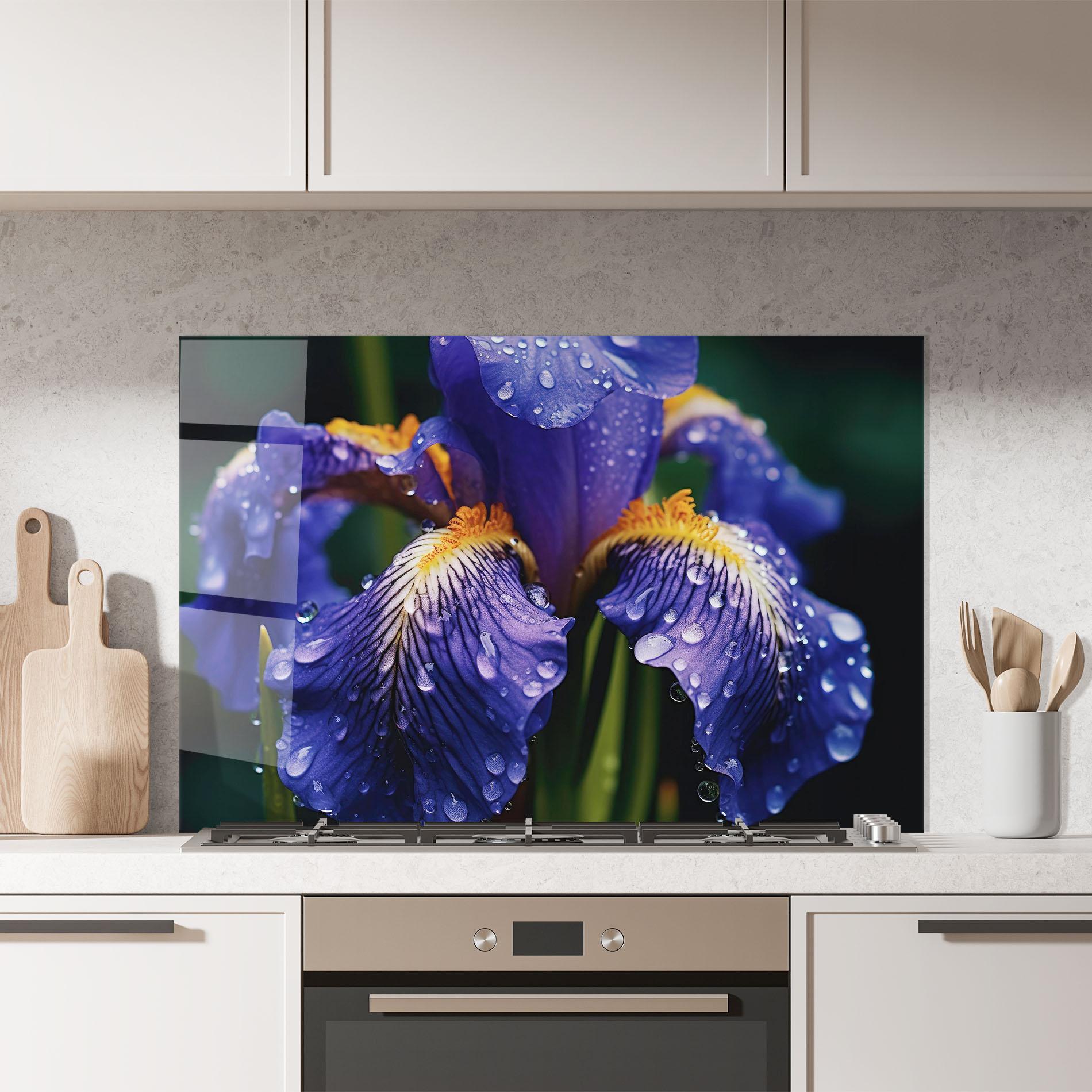 Konyhai üveg hátfal Iris Close Up Aftrer Rain mockup 7