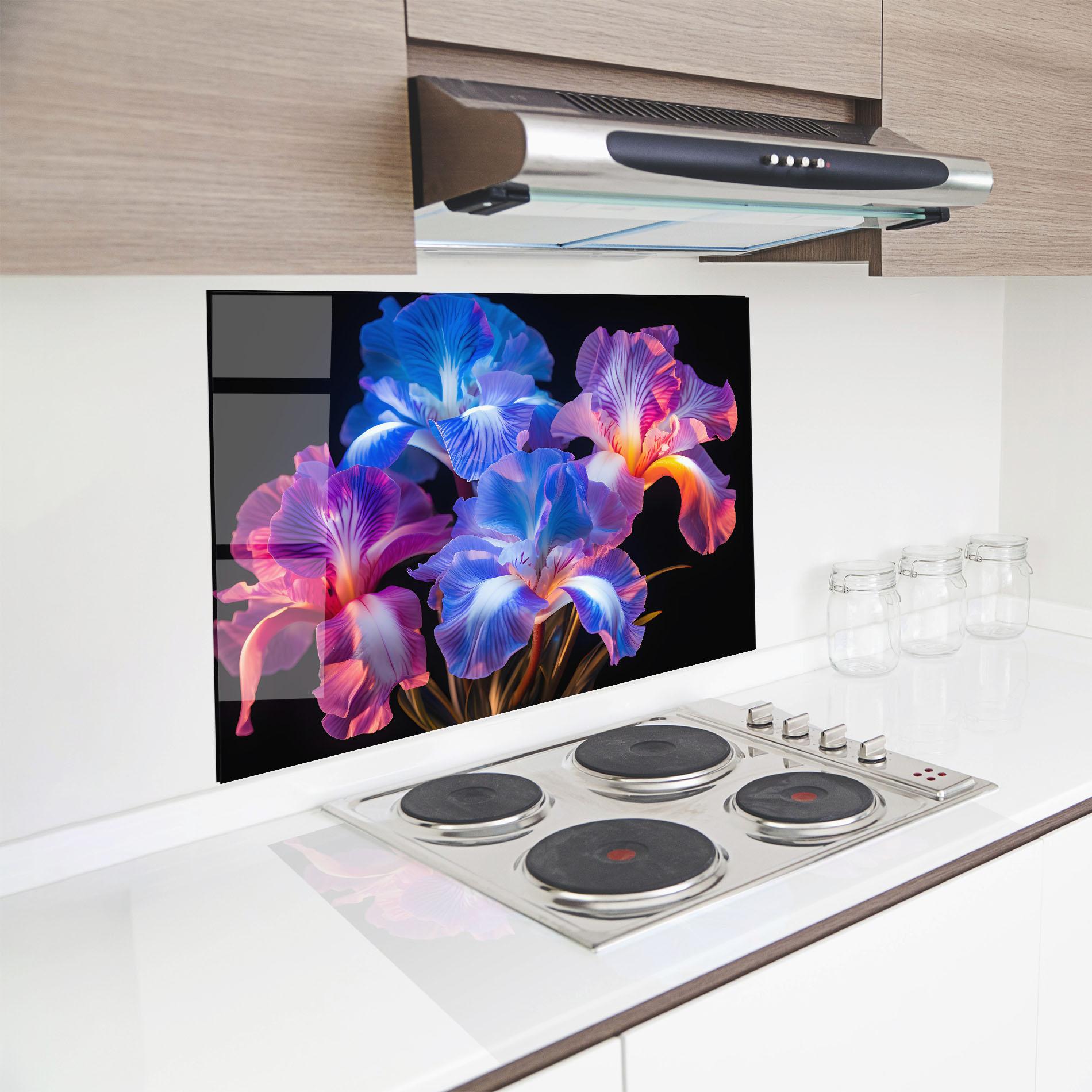 Konyhai üveg hátfal Blue Light Iris mockup 8