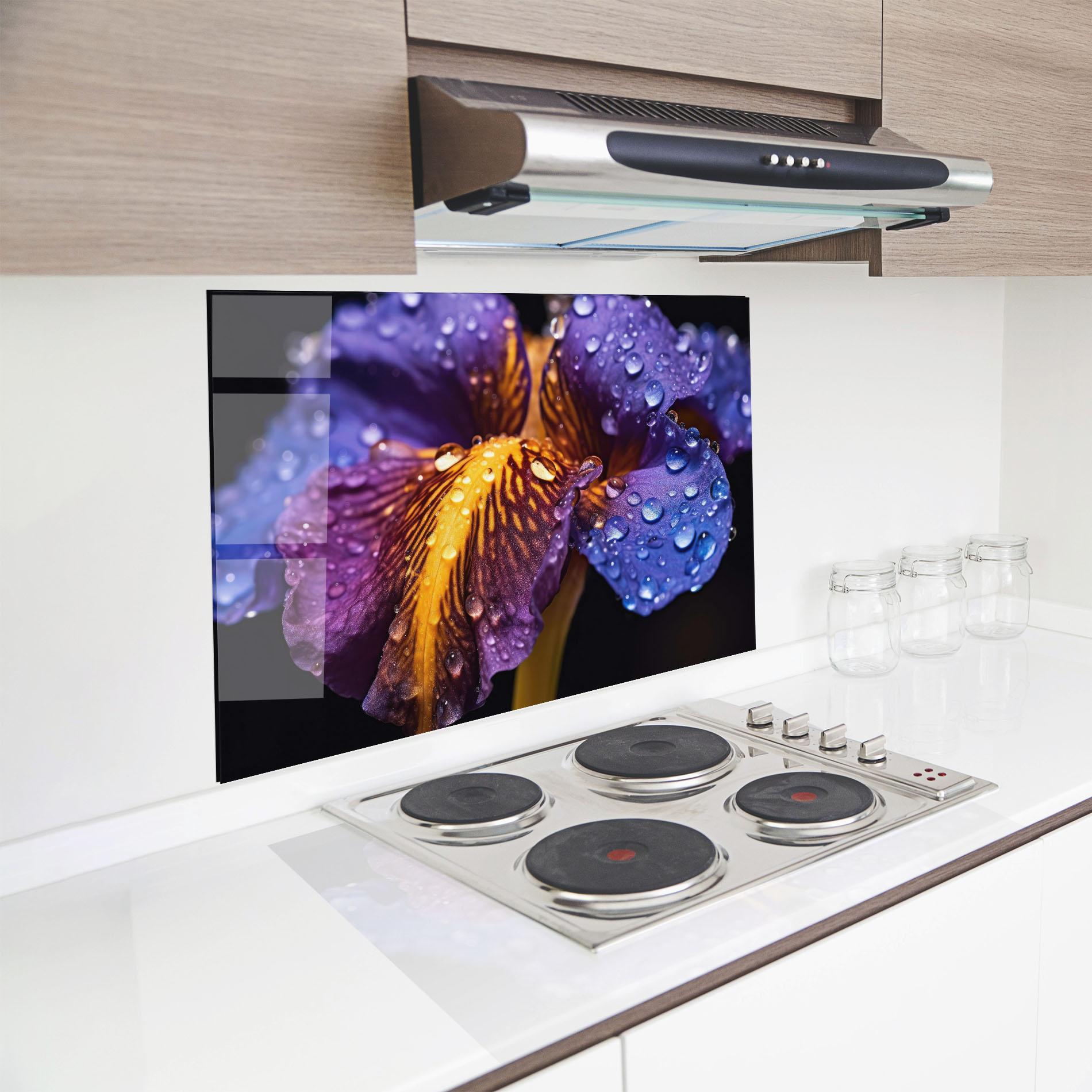 Konyhai üveg hátfal Close Up Iris After Rain mockup 8