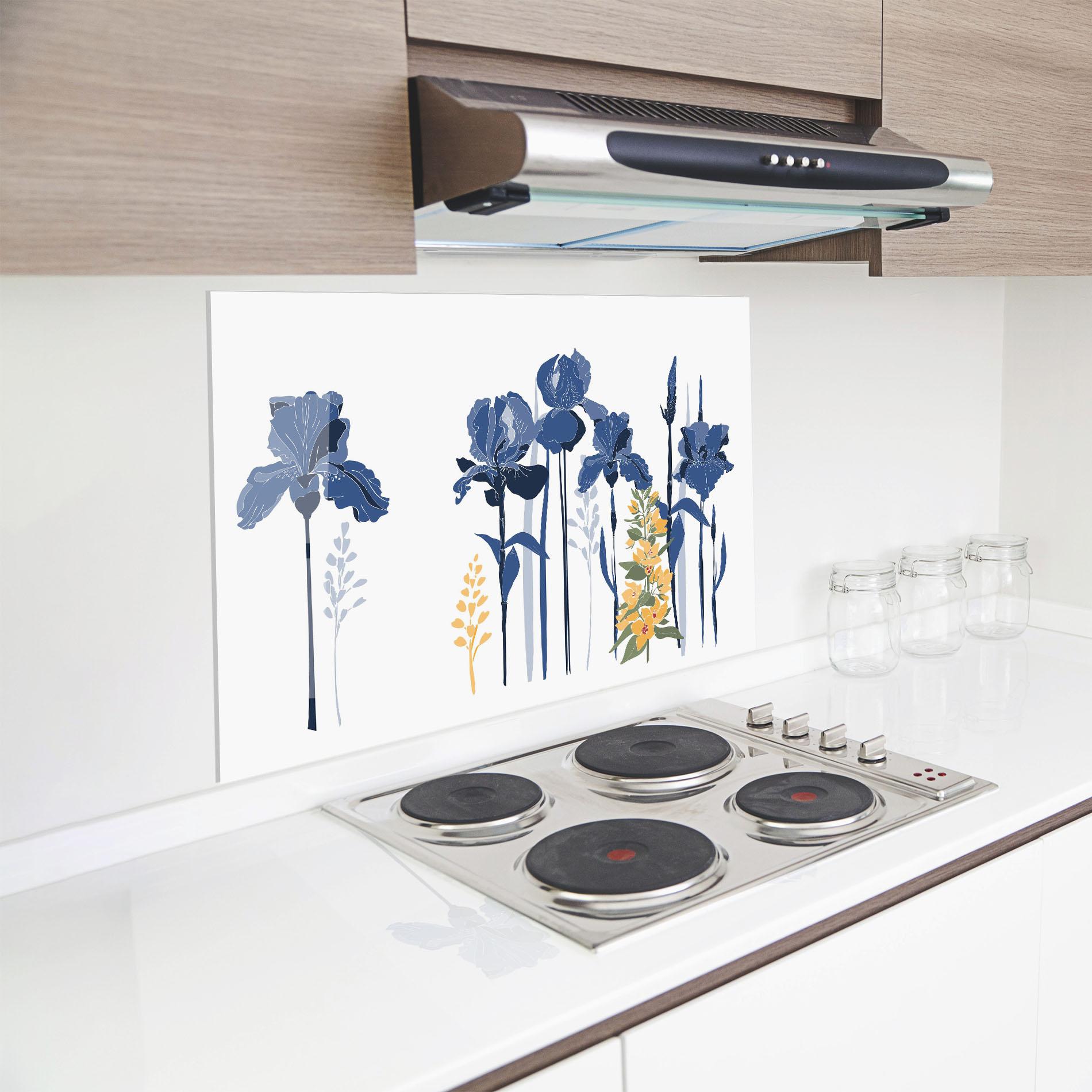 Konyhai üveg hátfal Iris Blue Art mockup 8