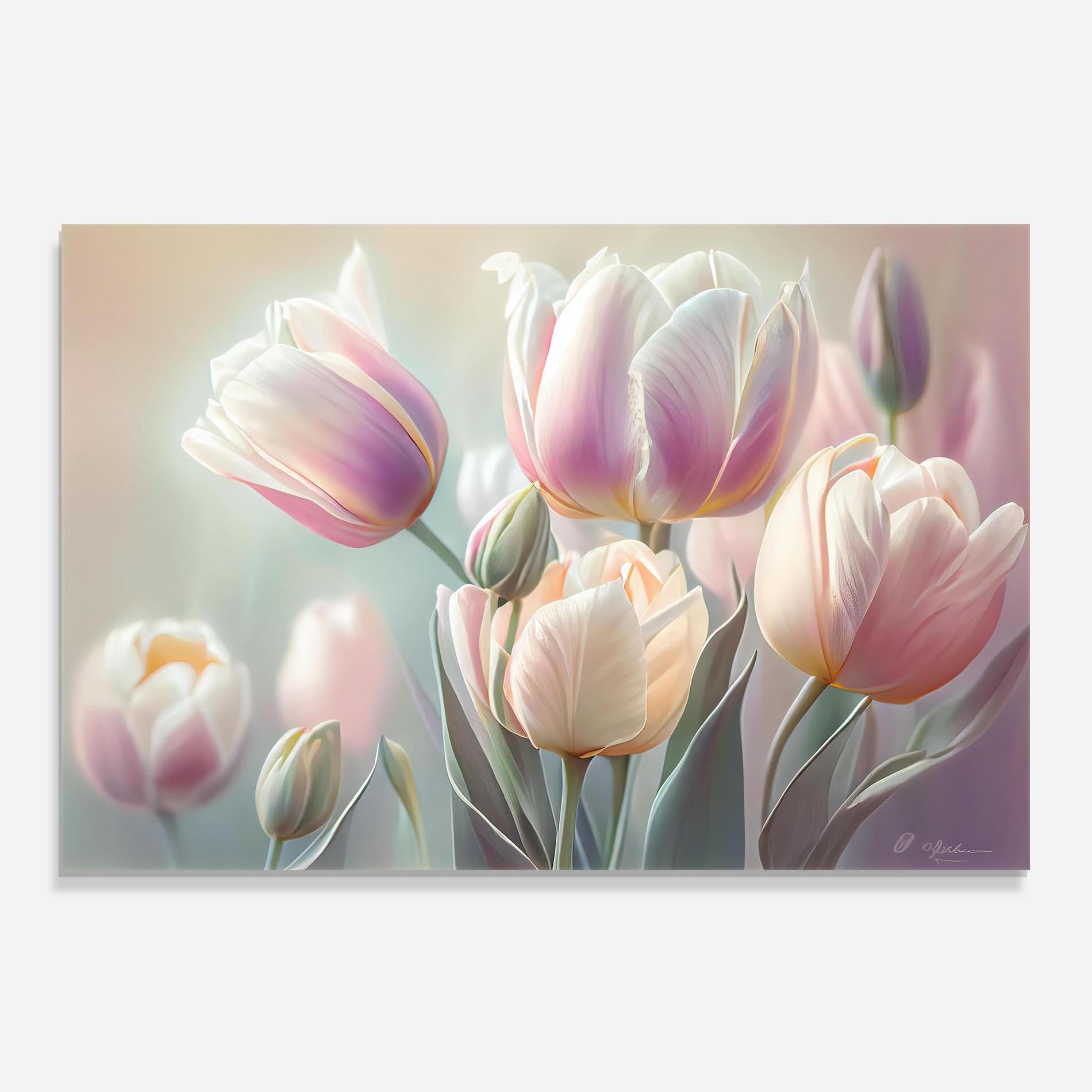 Konyhai üveg hátfal Dreamy White Tulips mockup 0