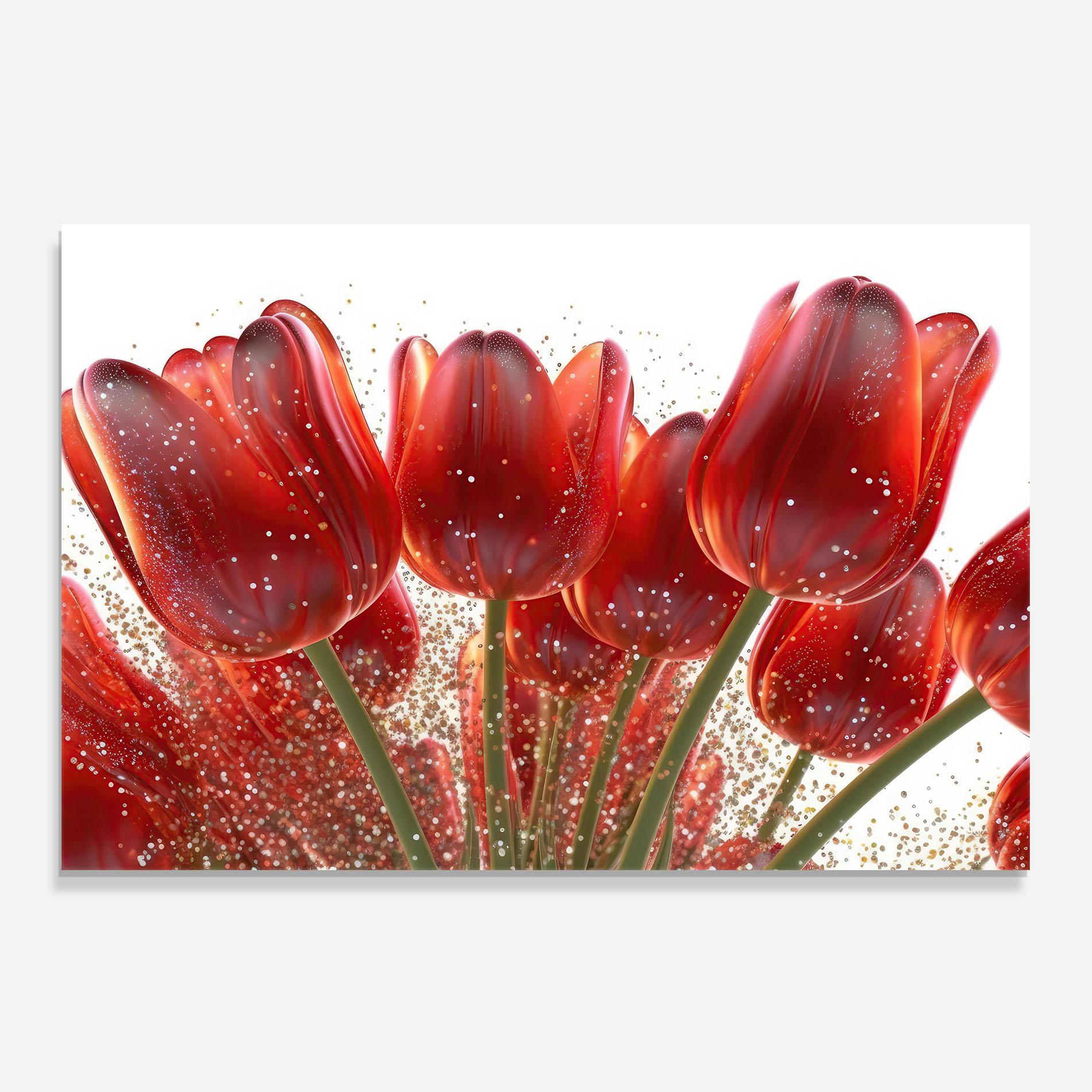 Konyhai üveg hátfal Glitter Red Tulips mockup 0