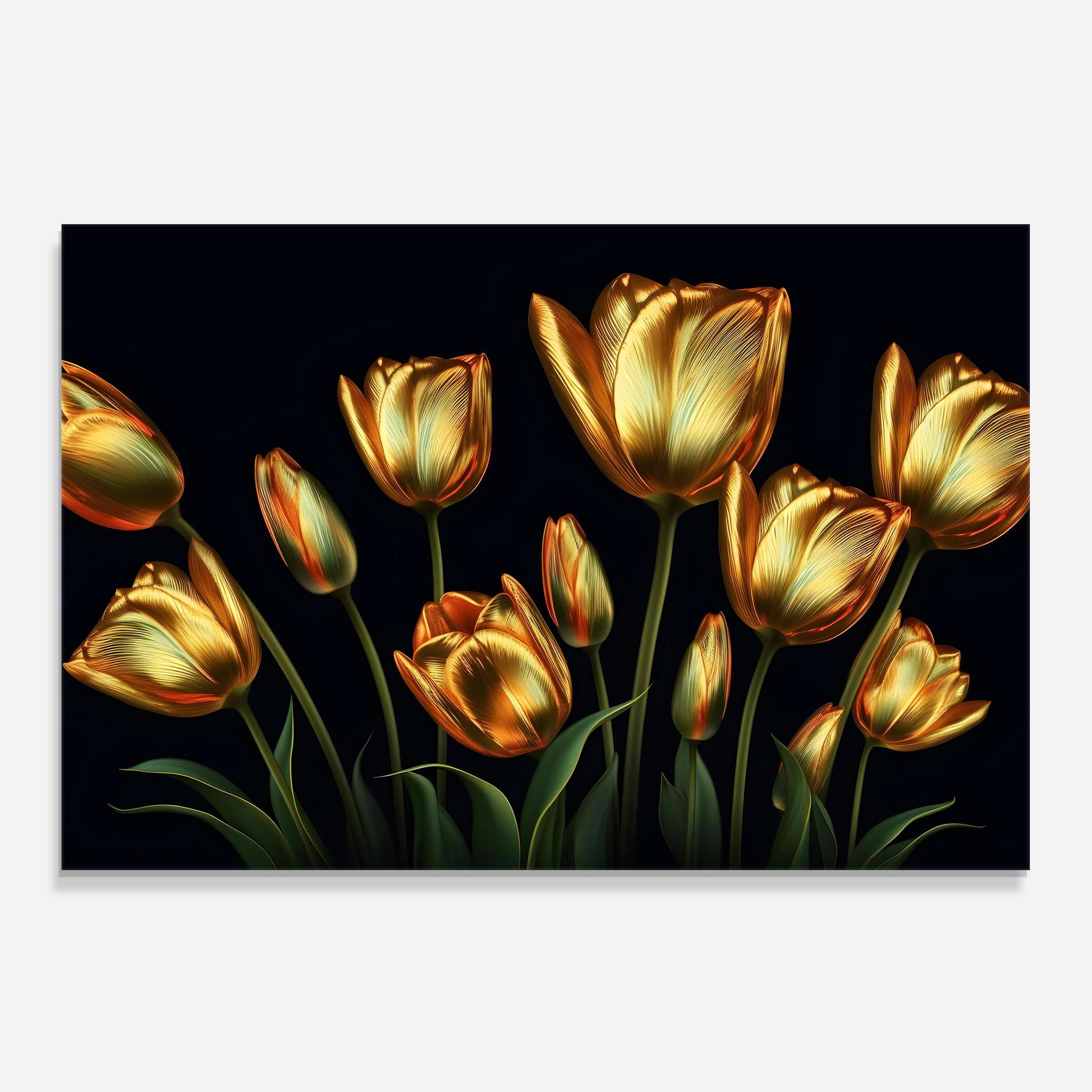 Konyhai üveg hátfal Gold Pretty Tulips mockup 0