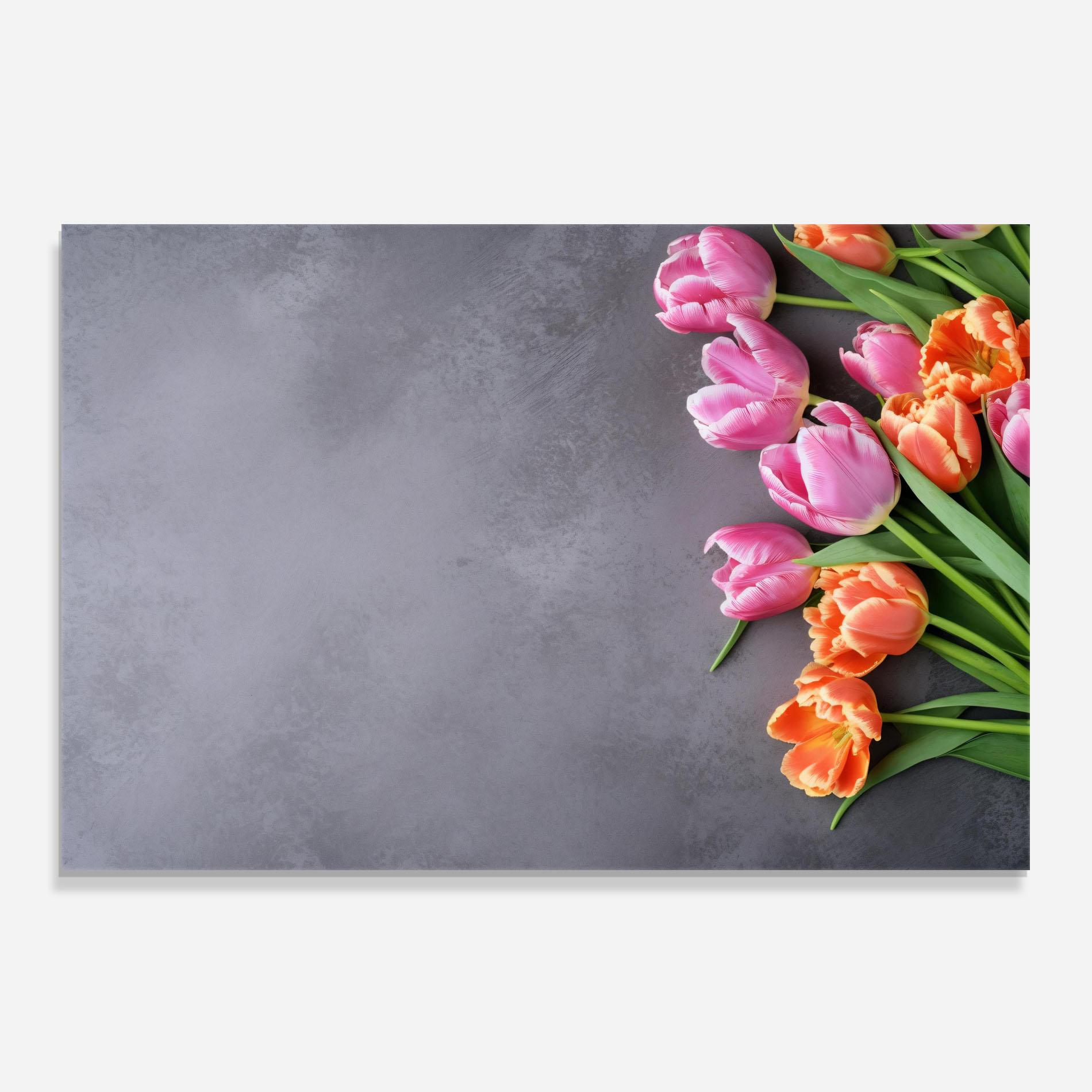 Konyhai üveg hátfal Light Orange Pink Tulips mockup 0