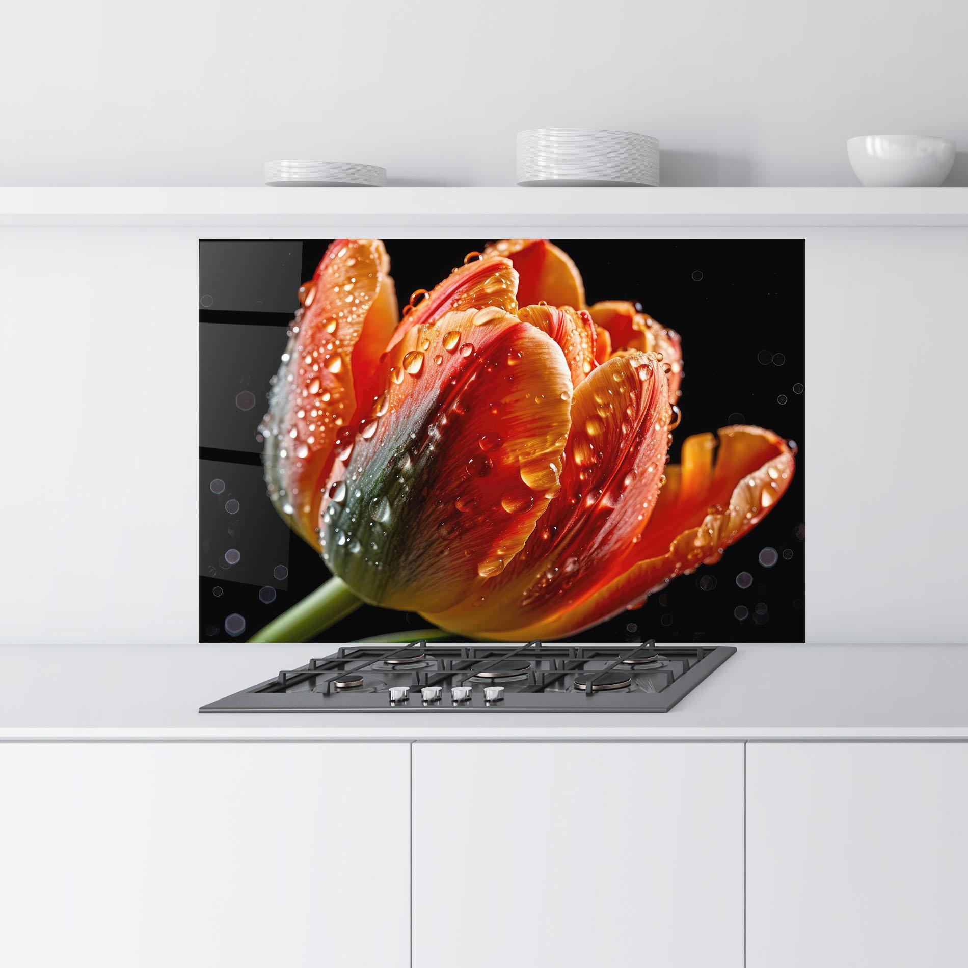 Konyhai üveg hátfal Big Wet Orange Tulip mockup 9