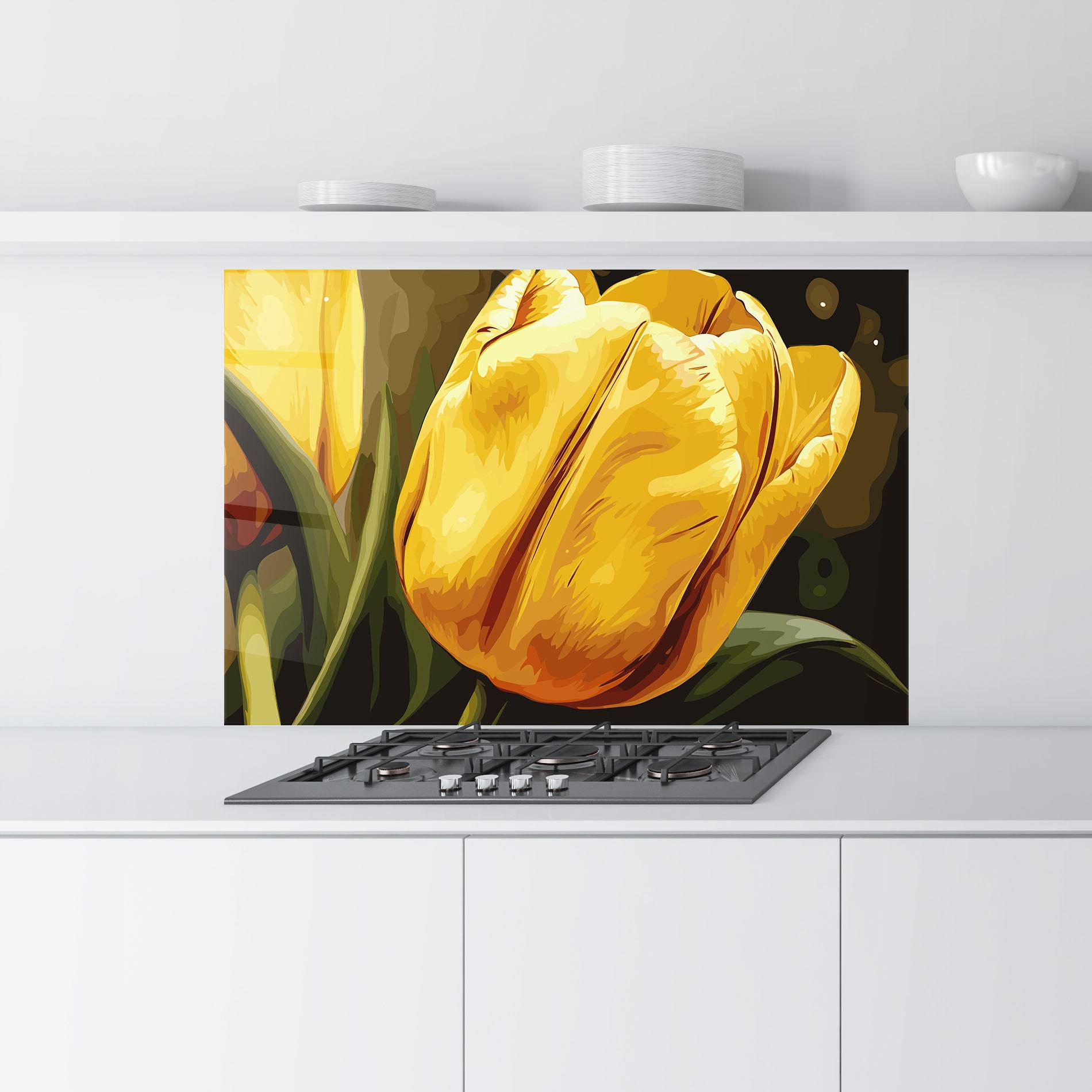 Konyhai üveg hátfal Big Yellow Tulip mockup 9