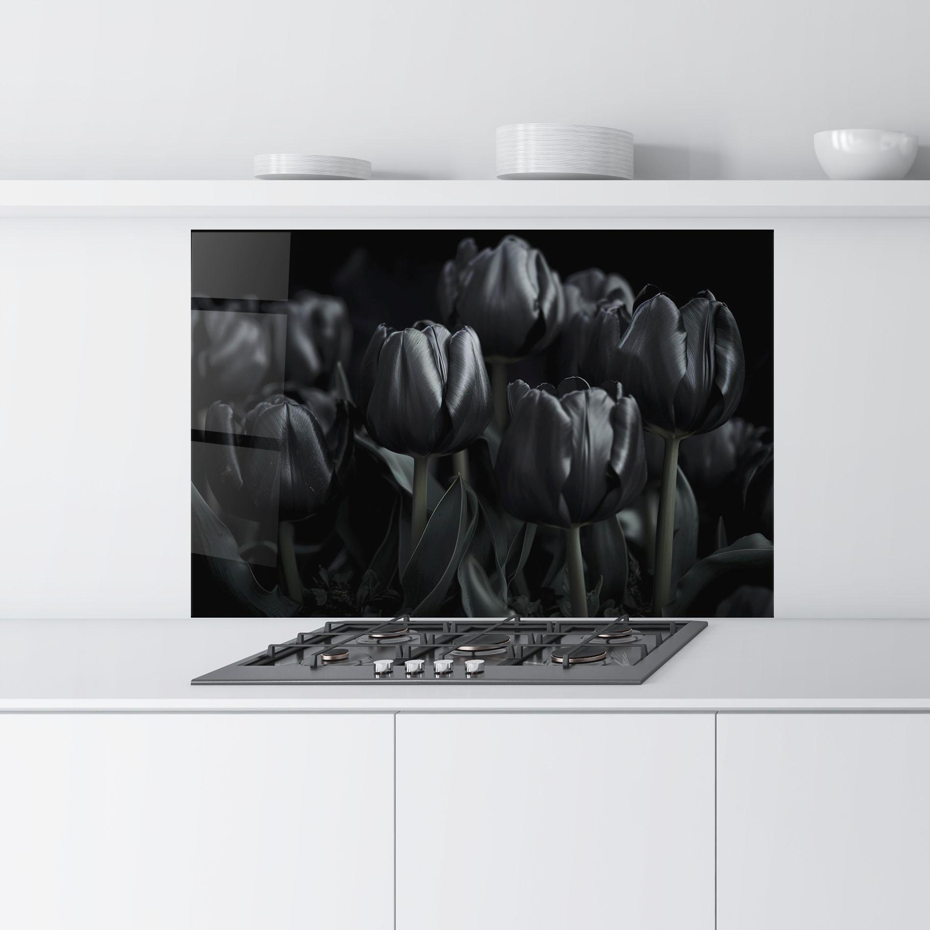 Konyhai üveg hátfal Black Tulips mockup 9