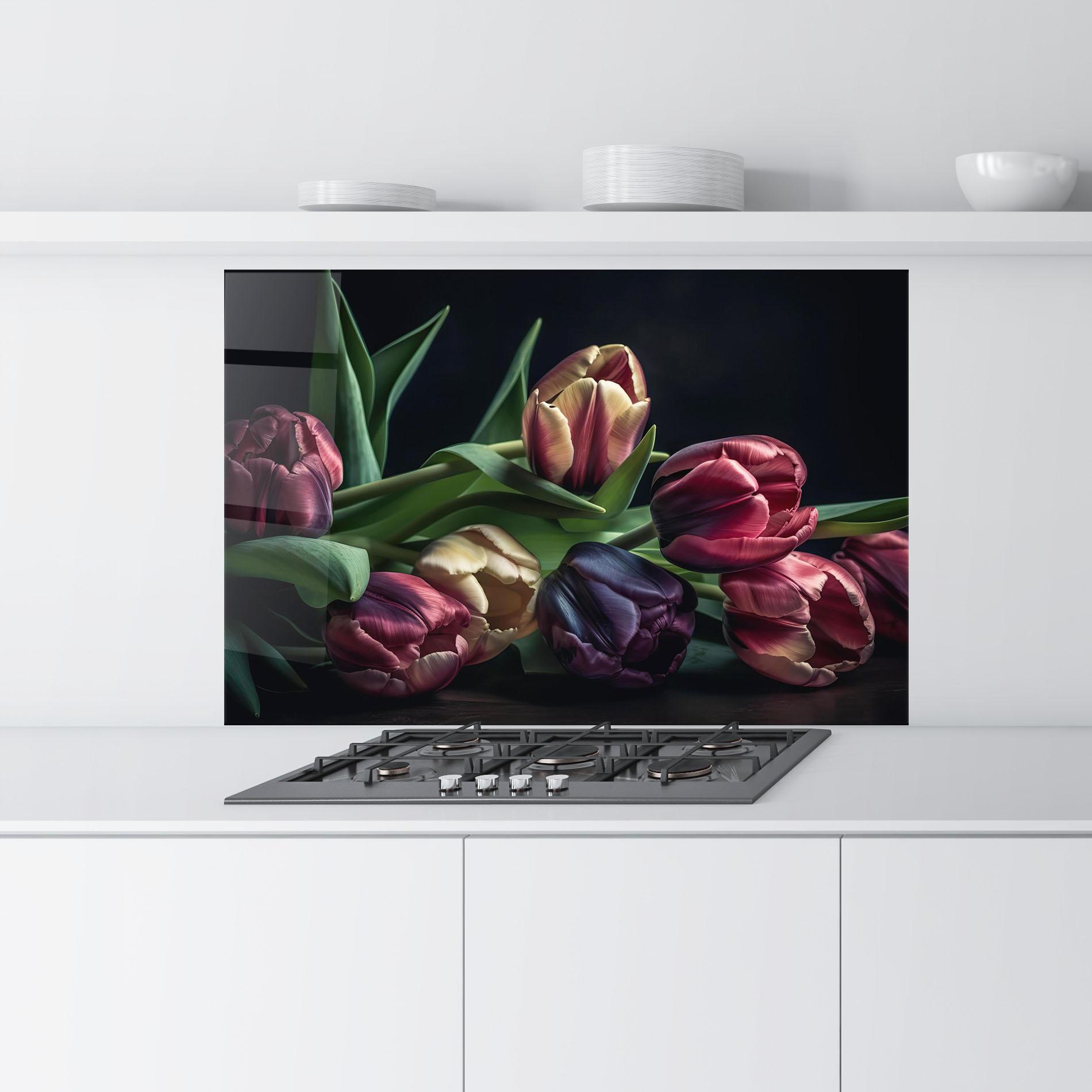 Konyhai üveg hátfal Dark Purple Tulip mockup 9