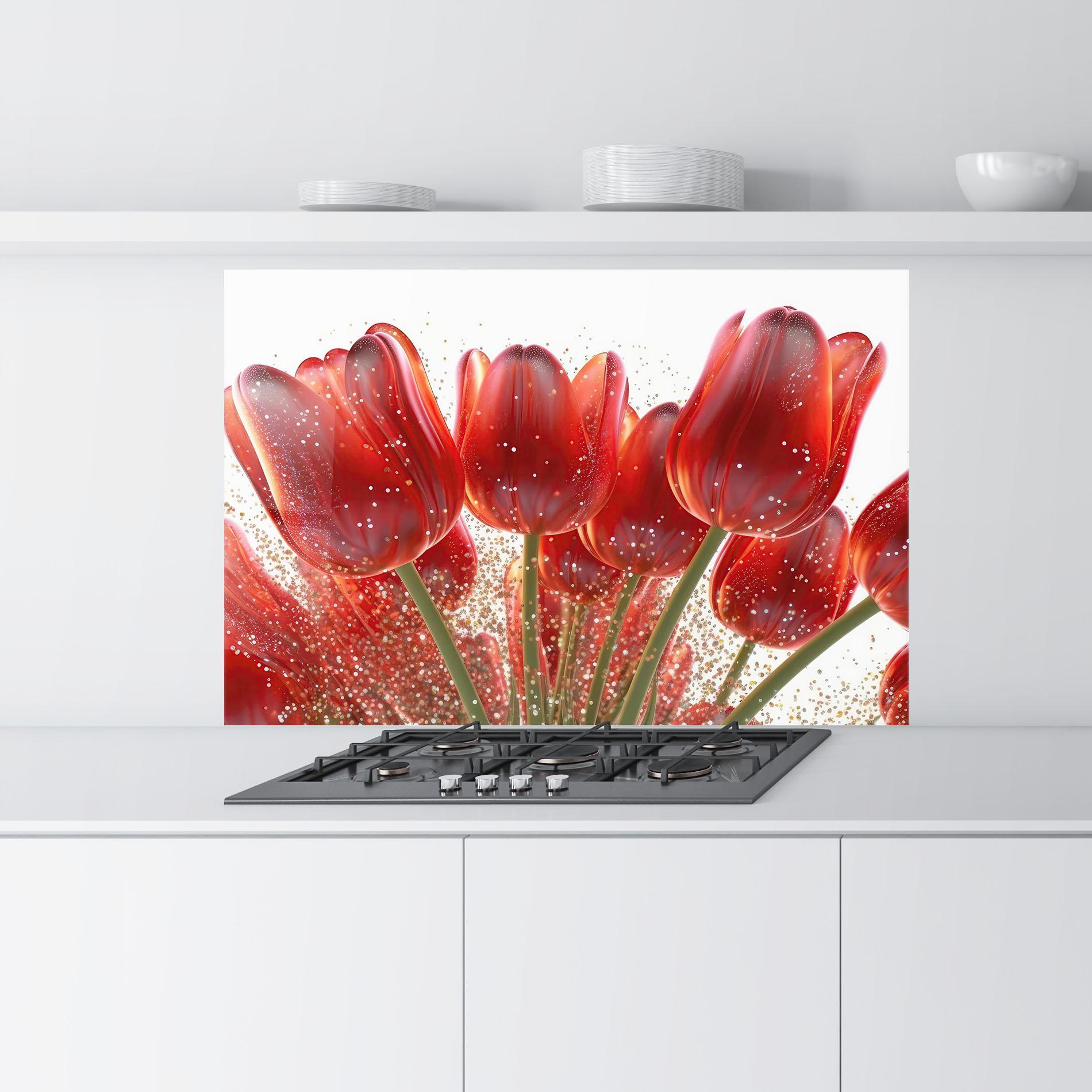 Konyhai üveg hátfal Glitter Red Tulips mockup 9
