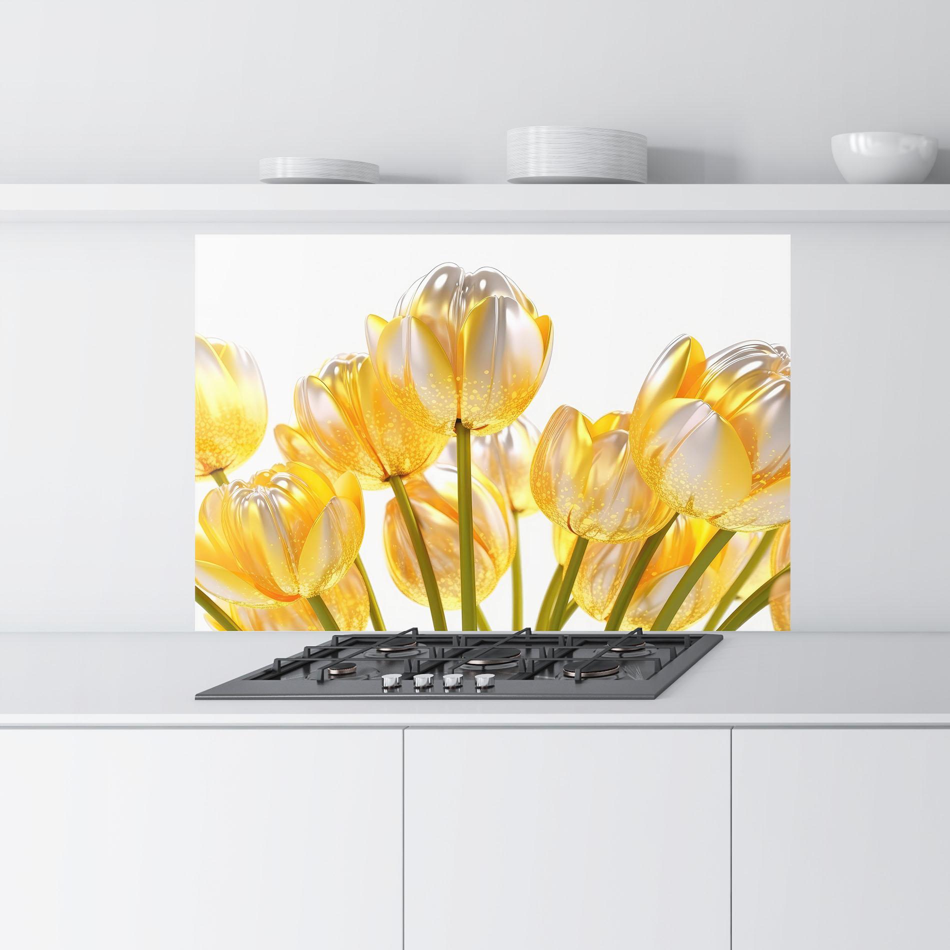 Konyhai üveg hátfal Gold White Tulips mockup 9