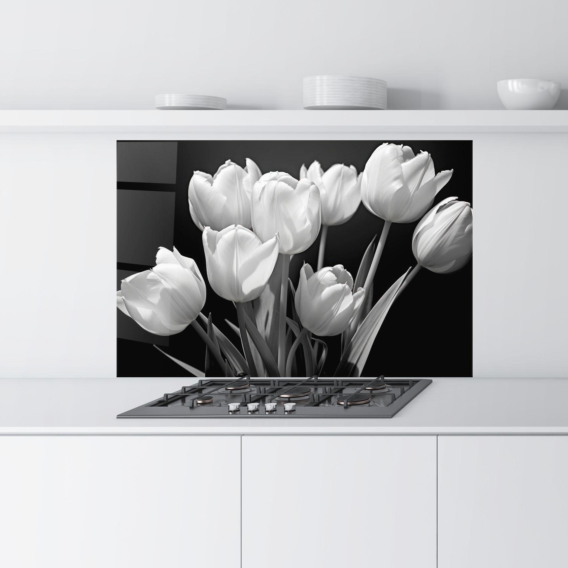 Konyhai üveg hátfal Light Grey Tulips mockup 9
