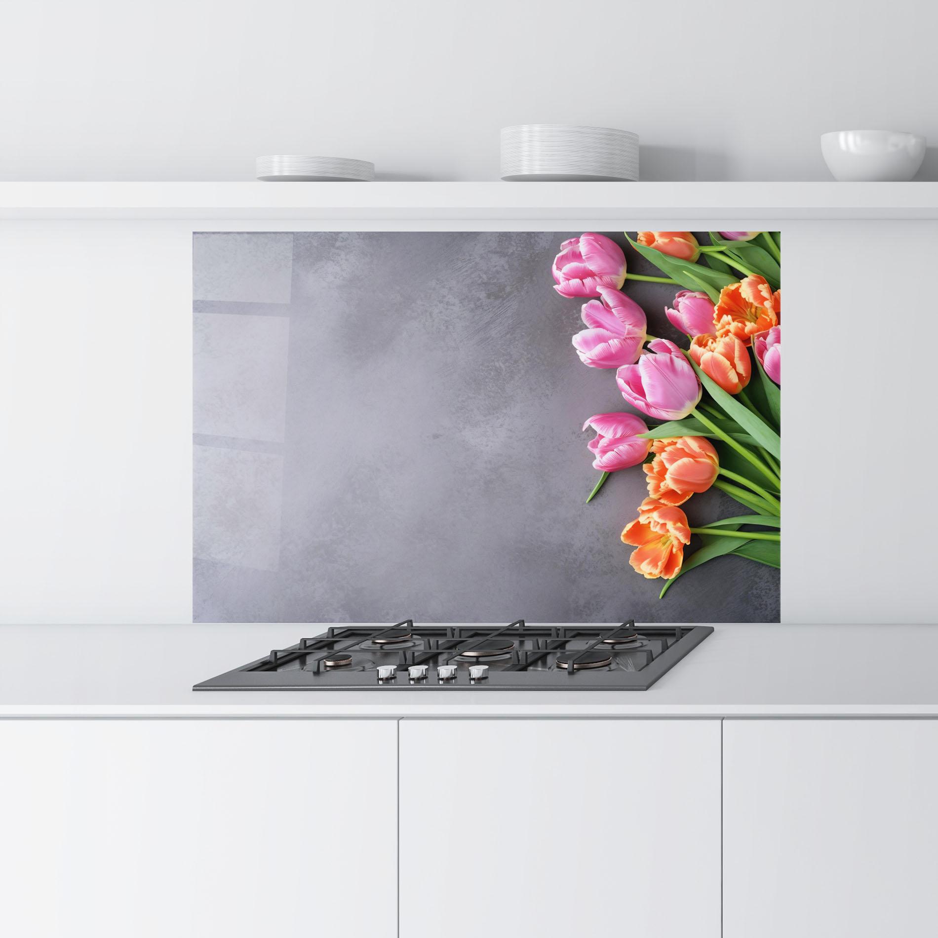 Konyhai üveg hátfal Light Orange Pink Tulips mockup 9