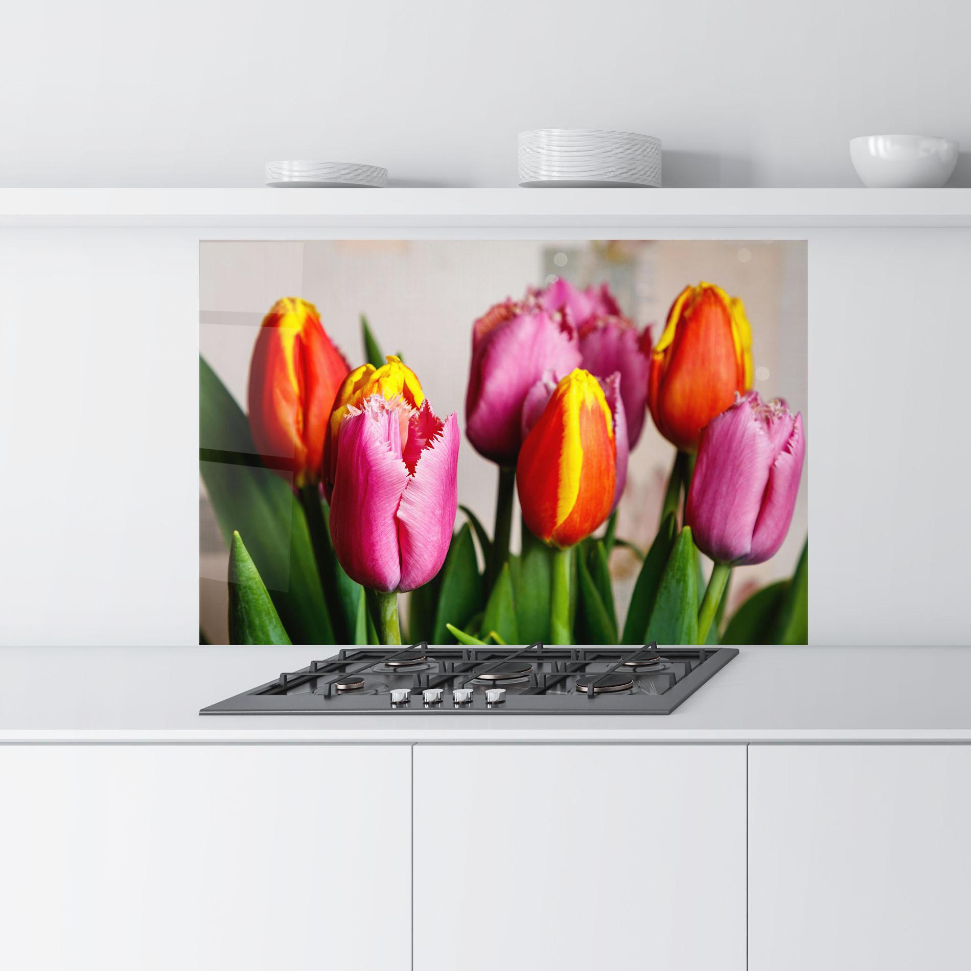 Konyhai üveg hátfal Pink Orange Tulips mockup 9