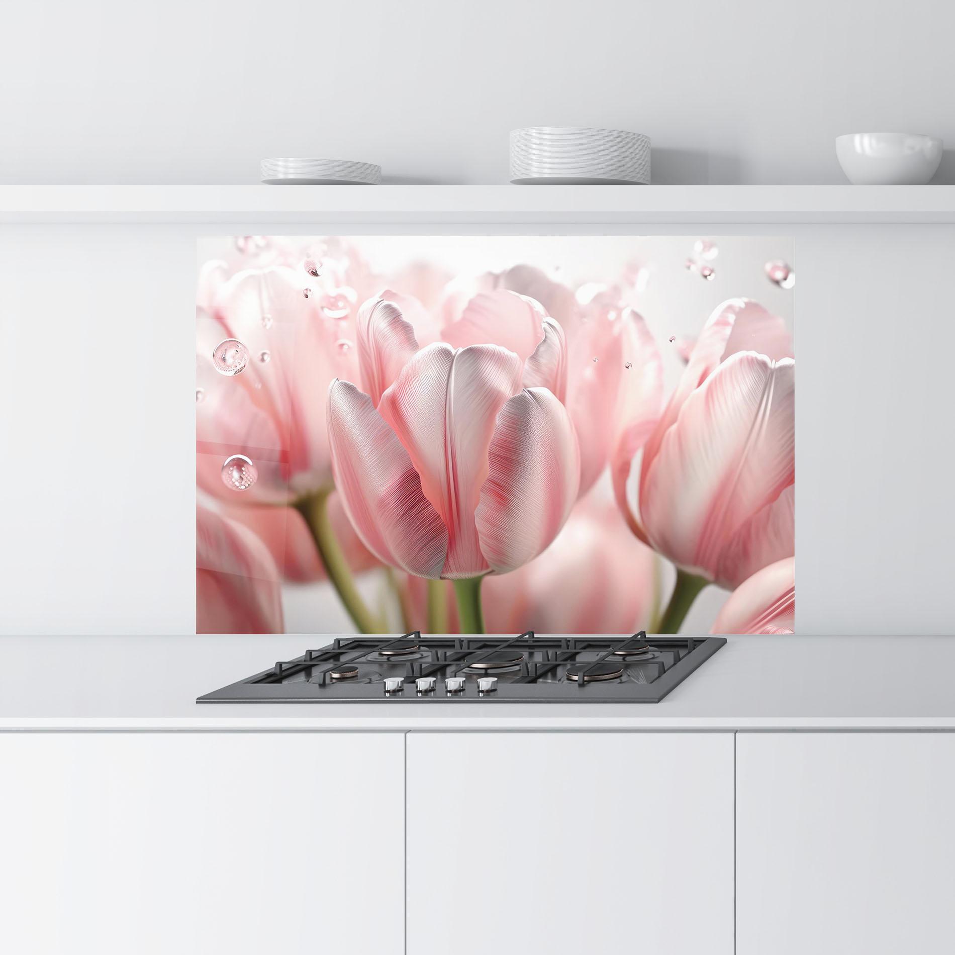 Konyhai üveg hátfal Pink Pretty Tulips mockup 9