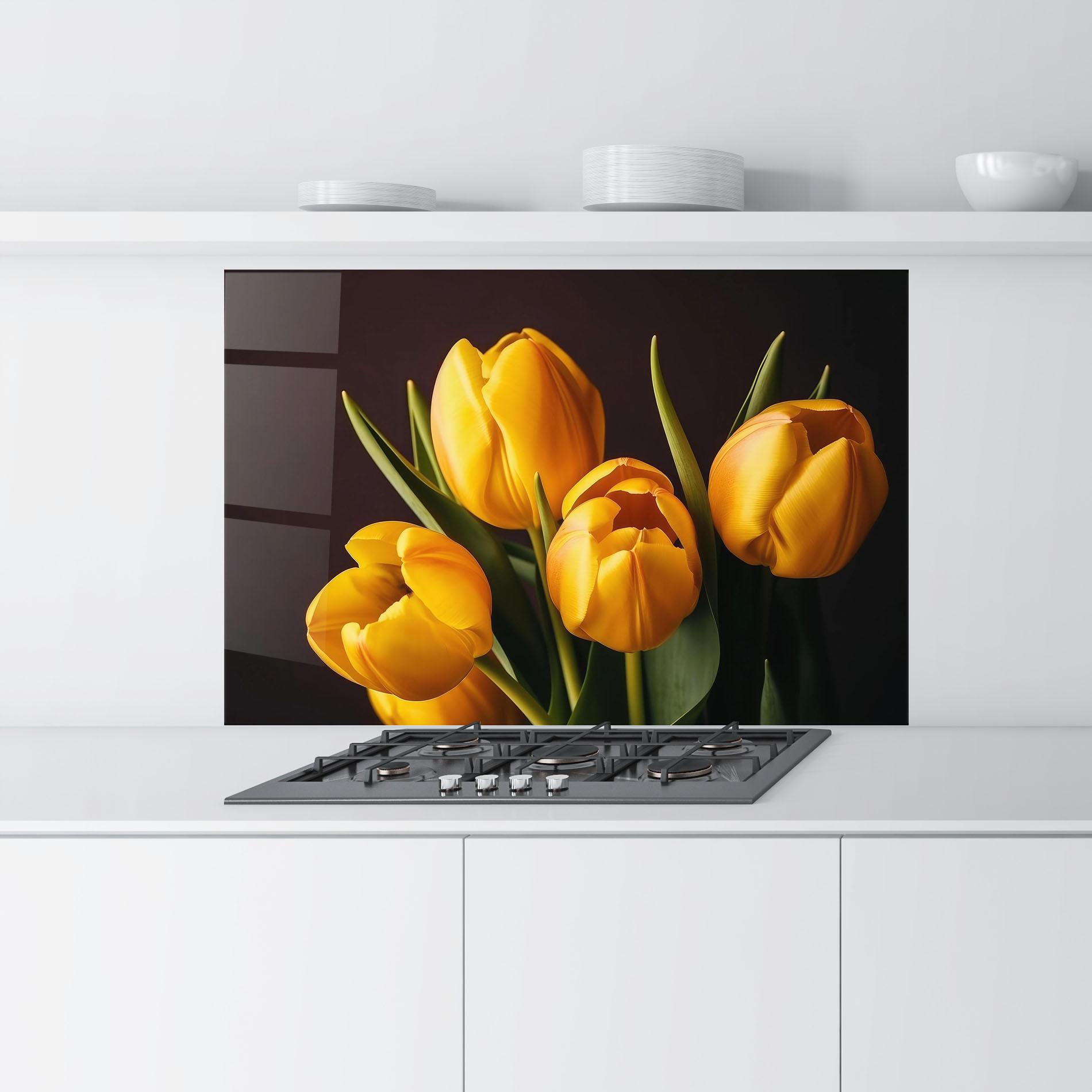 Konyhai üveg hátfal Strong Yellow Tulips mockup 9