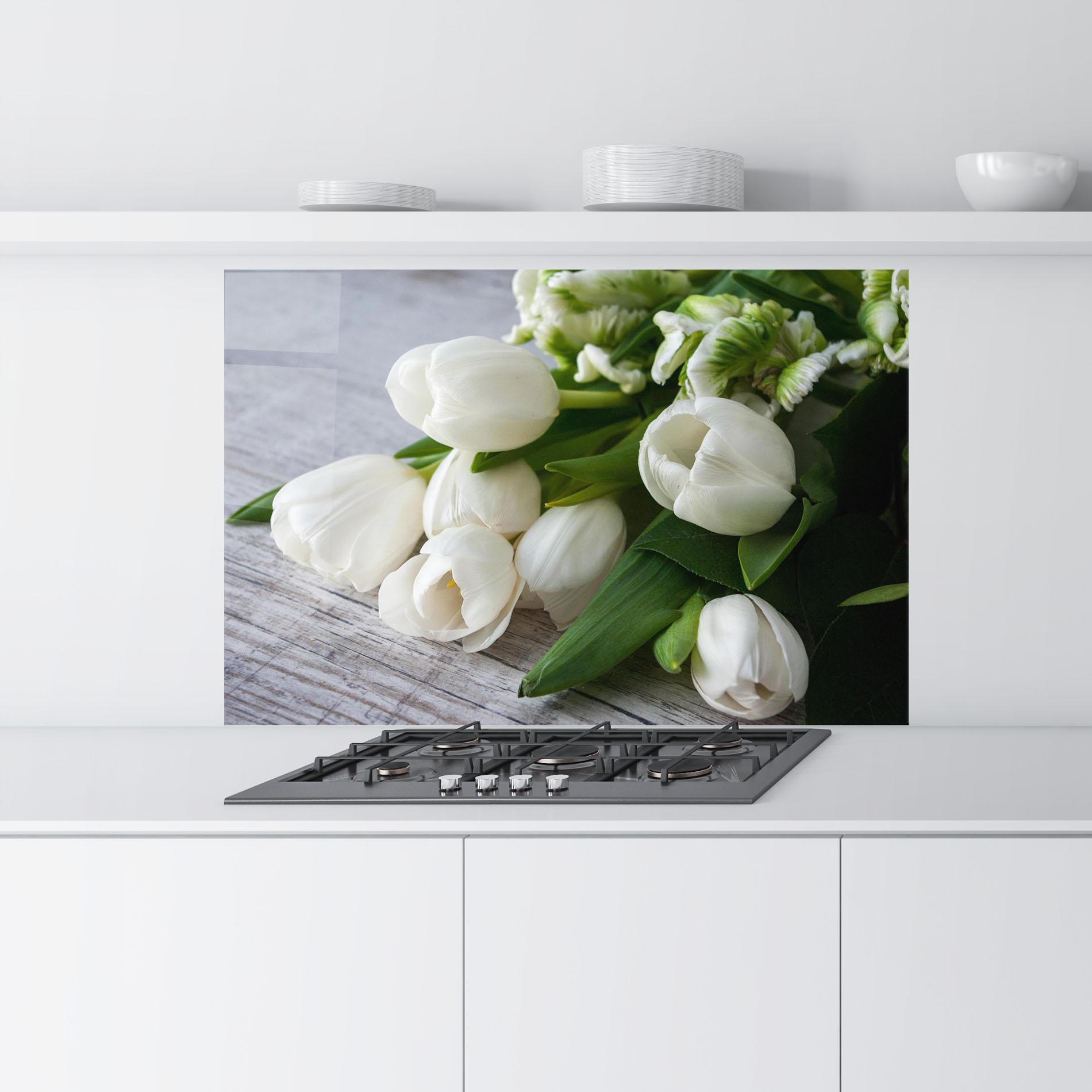 Konyhai üveg hátfal White Tulips Bouquet mockup 9