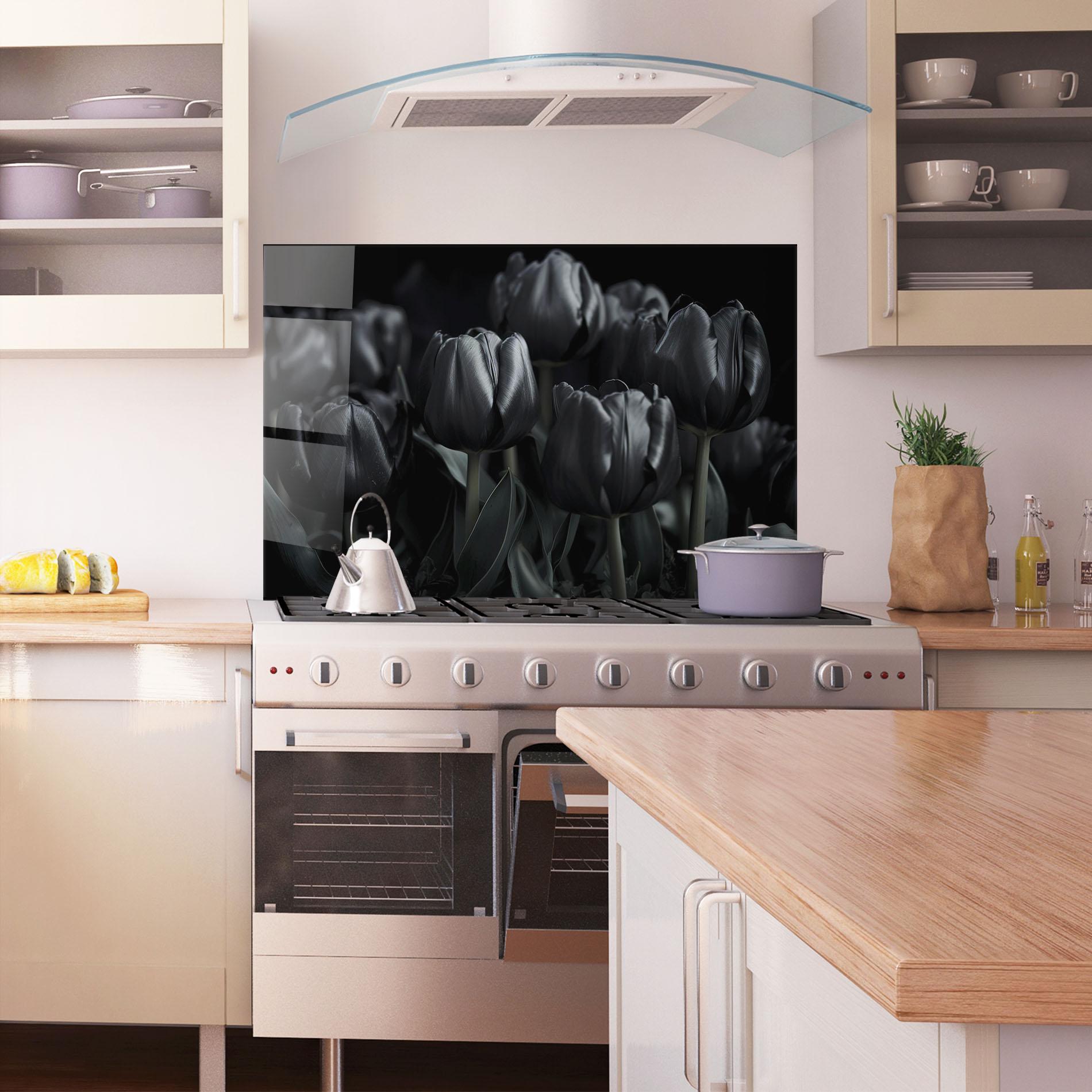Konyhai üveg hátfal Black Tulips mockup 1