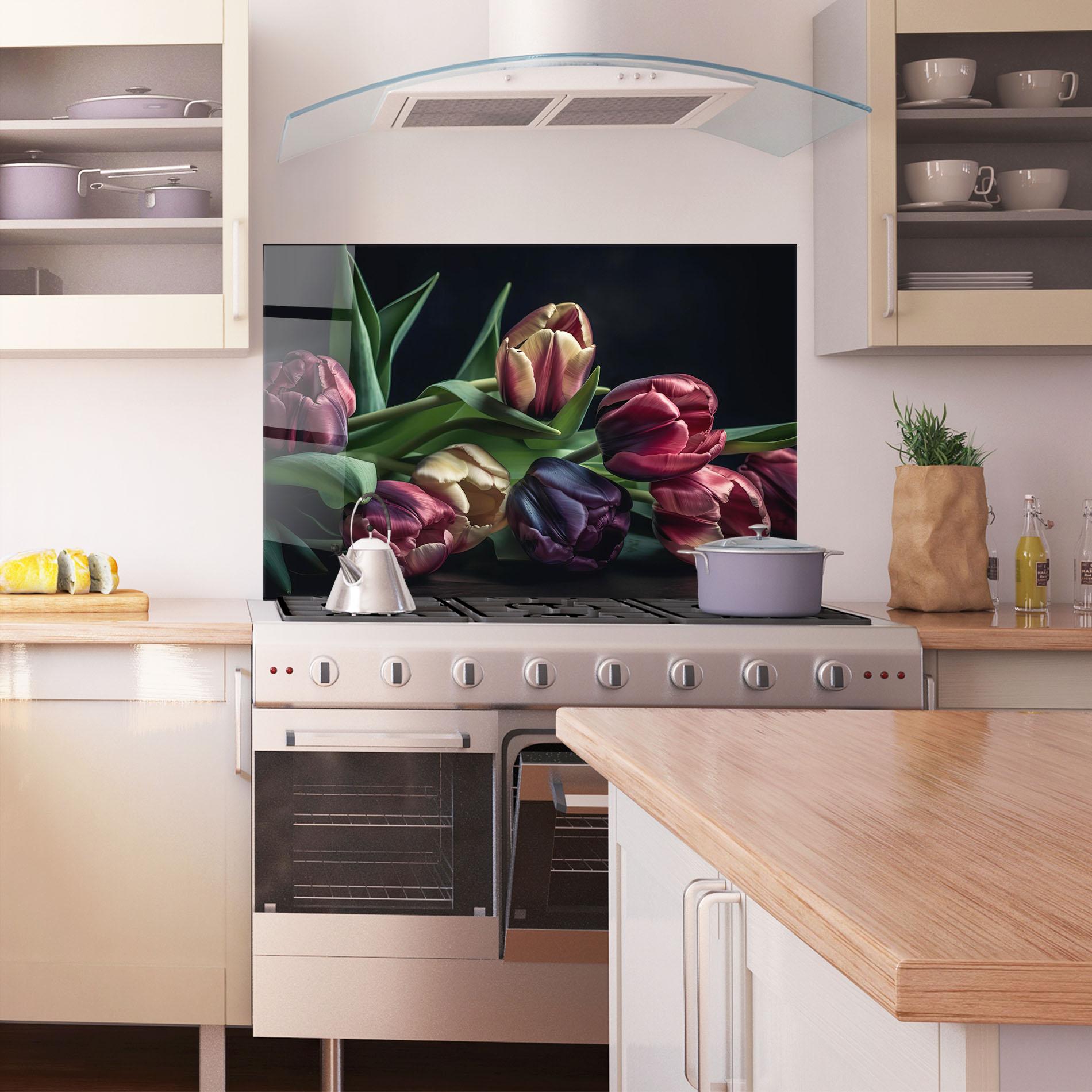 Konyhai üveg hátfal Dark Purple Tulip mockup 1