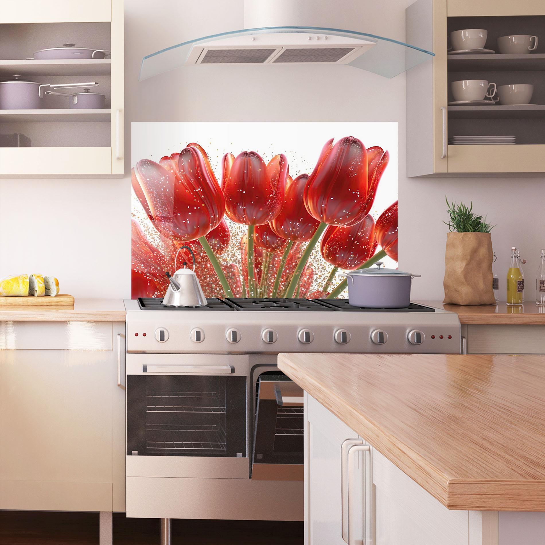 Konyhai üveg hátfal Glitter Red Tulips mockup 1
