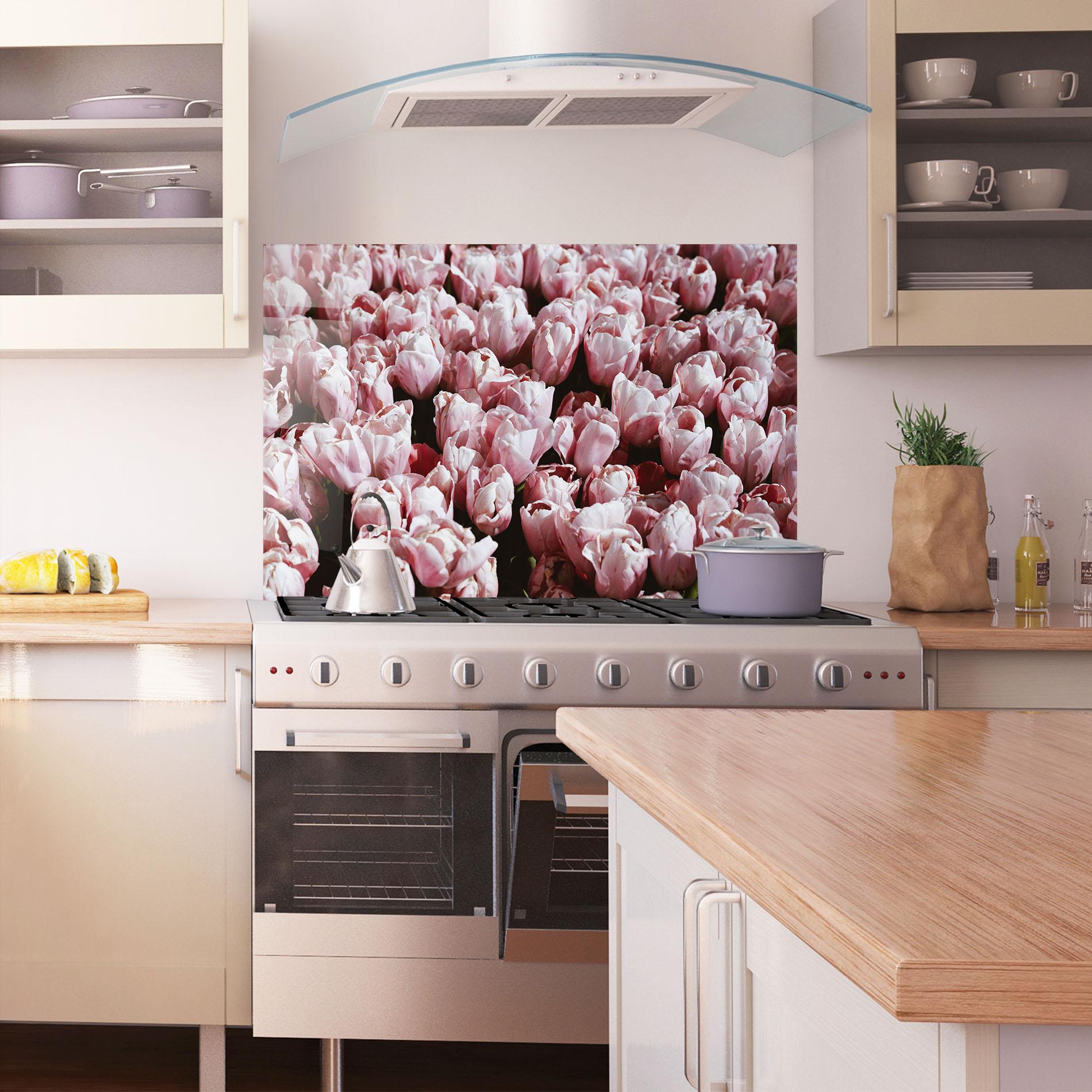 Konyhai üveg hátfal Pastel Pink Tulips Wall mockup 1