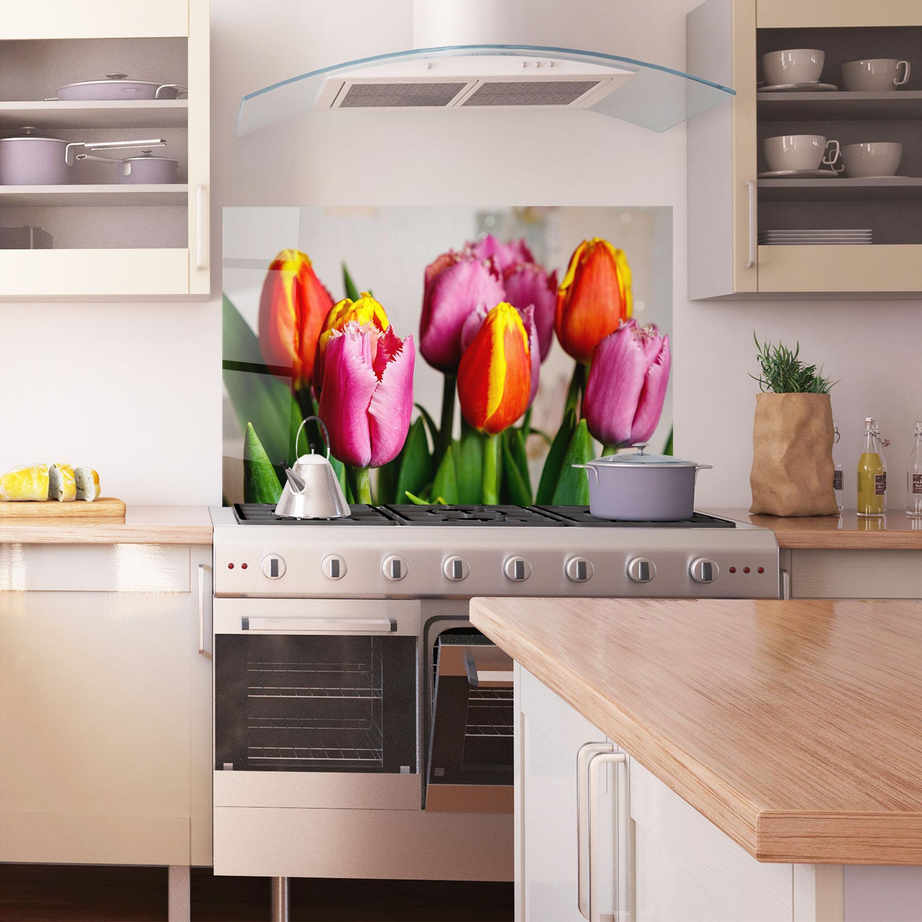Konyhai üveg hátfal Pink Orange Tulips mockup 1