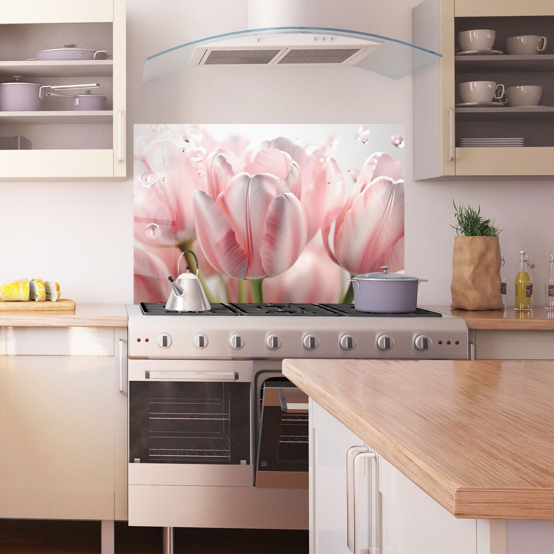 Konyhai üveg hátfal Pink Pretty Tulips mockup 1