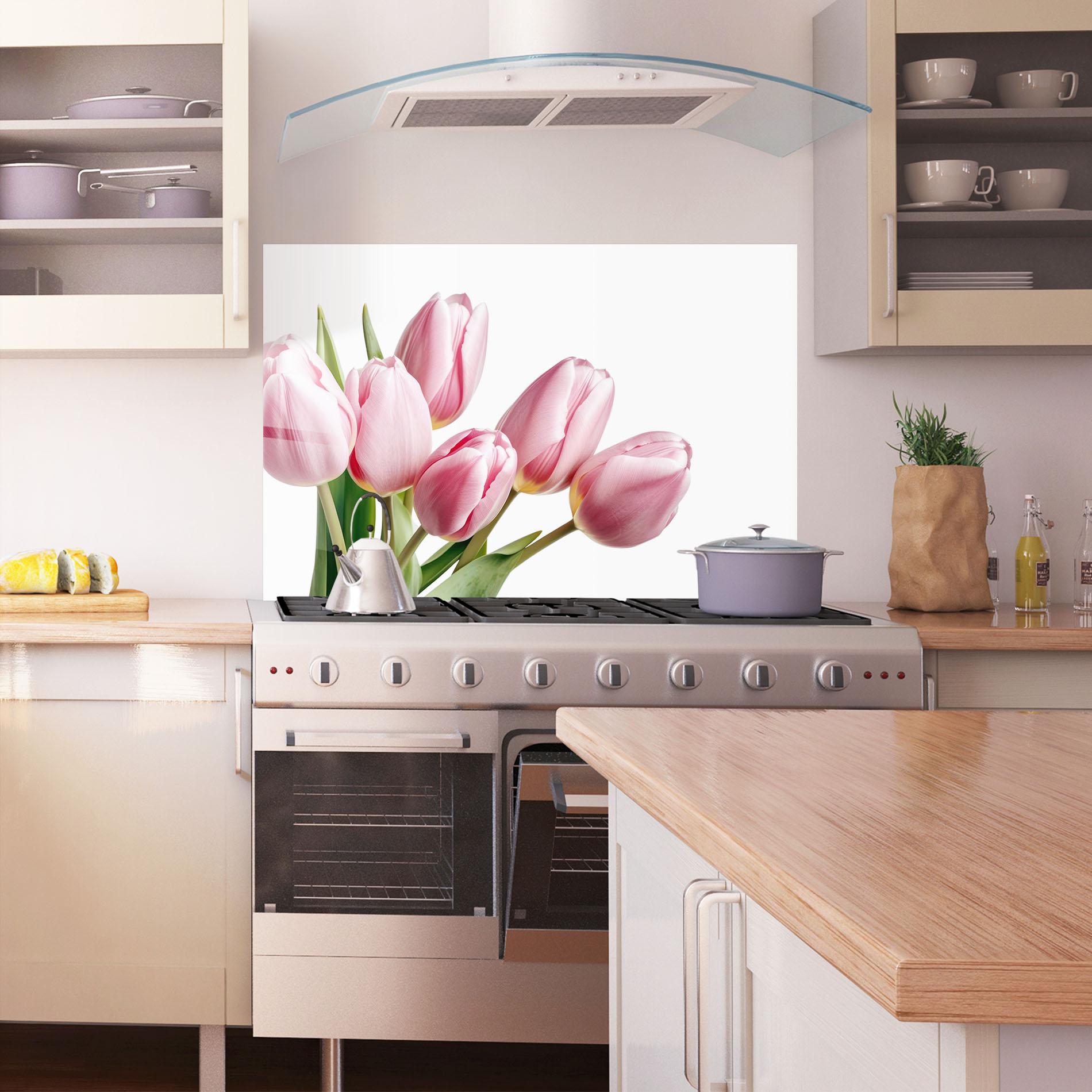 Konyhai üveg hátfal Pink Tulips mockup 1