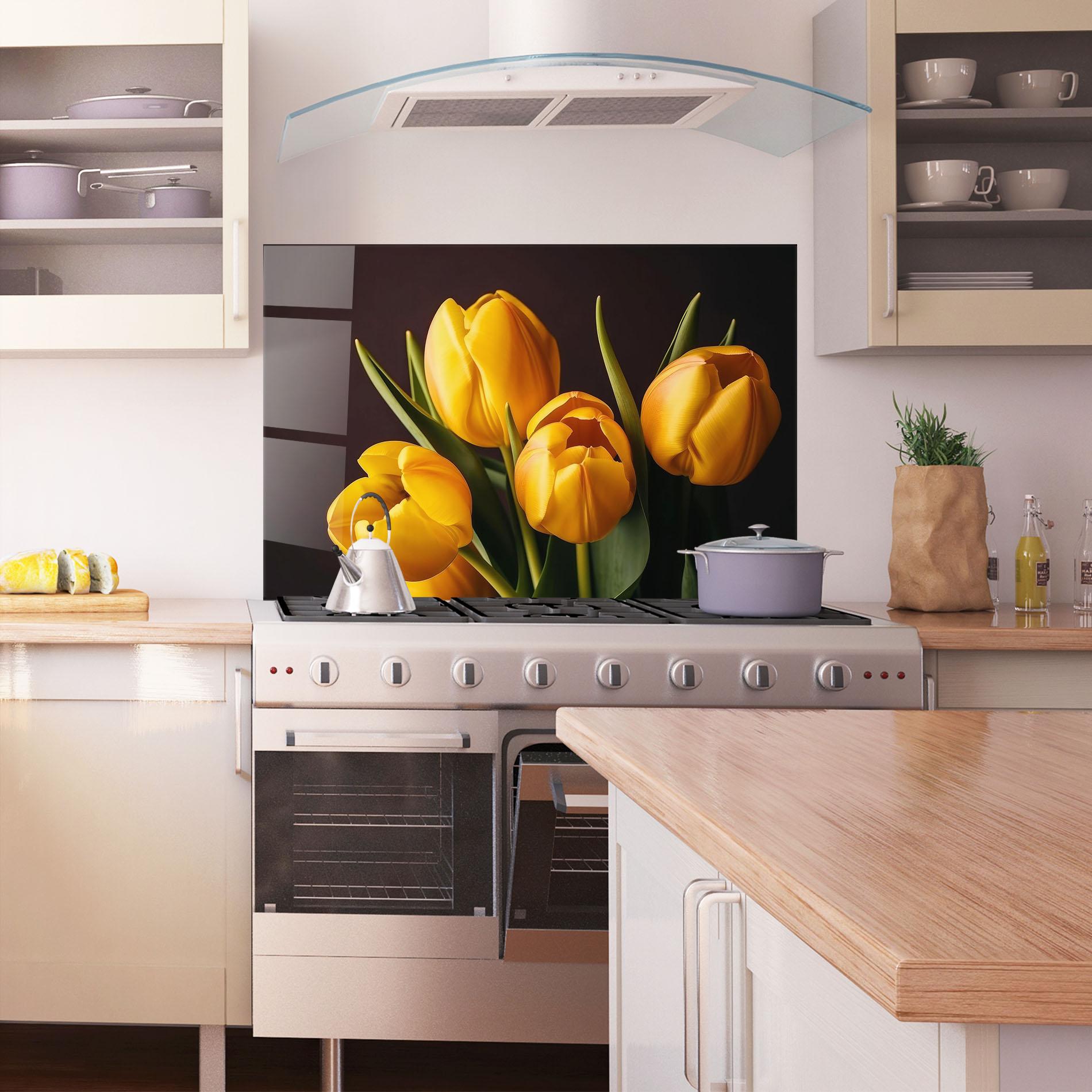 Konyhai üveg hátfal Strong Yellow Tulips mockup 1