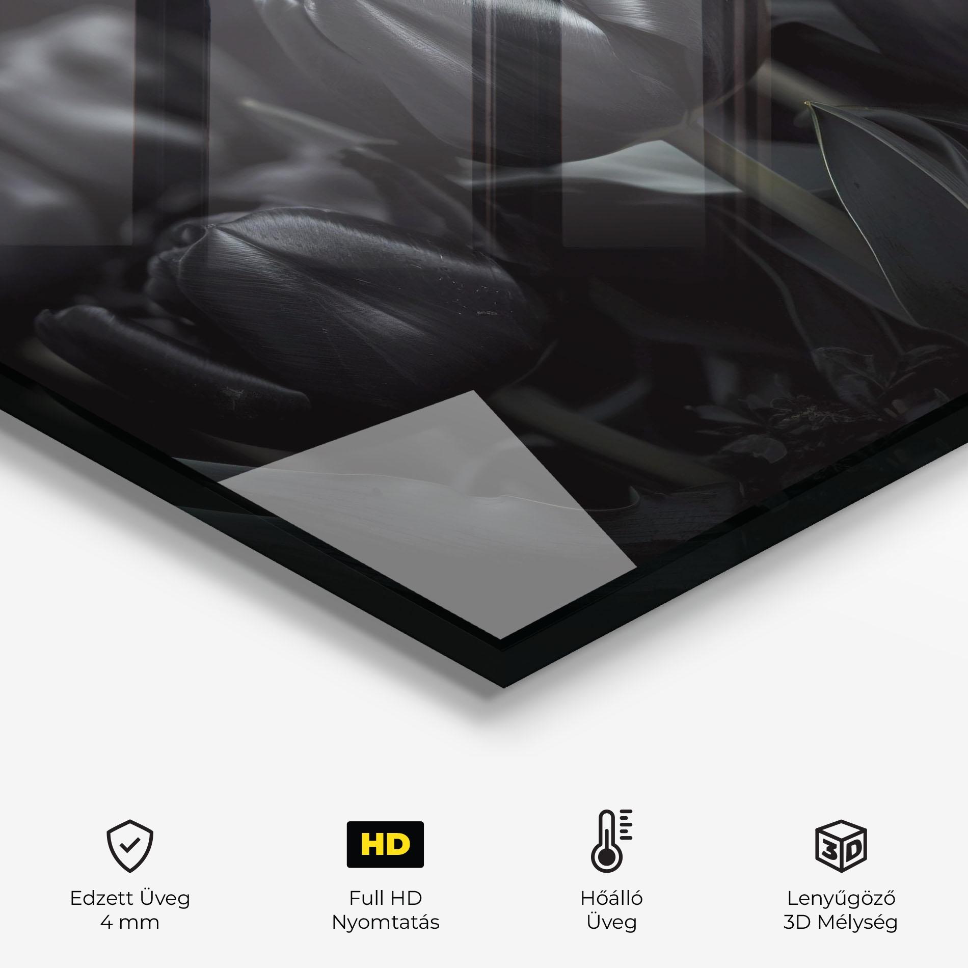 Konyhai üveg hátfal Black Tulips mockup 2