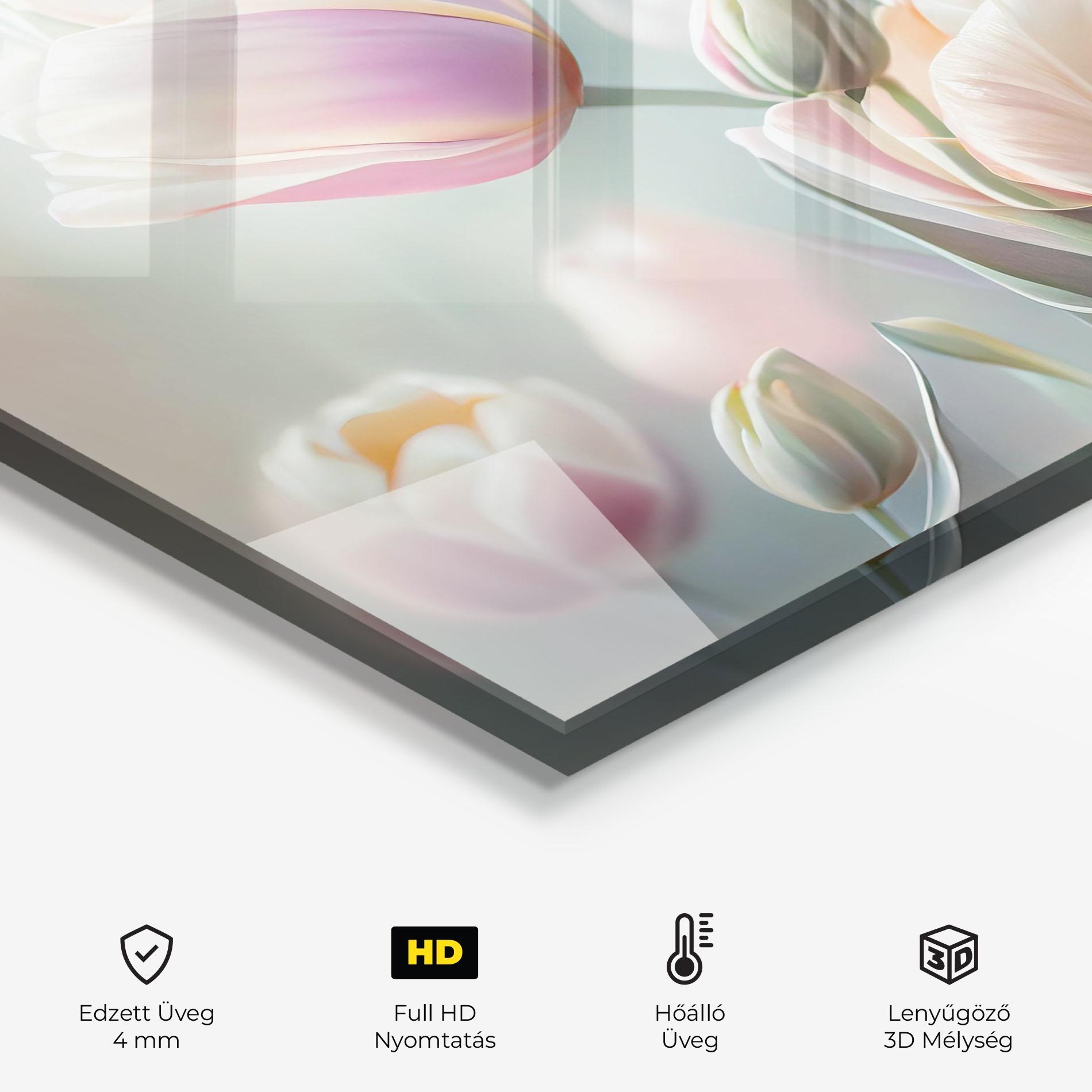 Konyhai üveg hátfal Dreamy White Tulips mockup 2