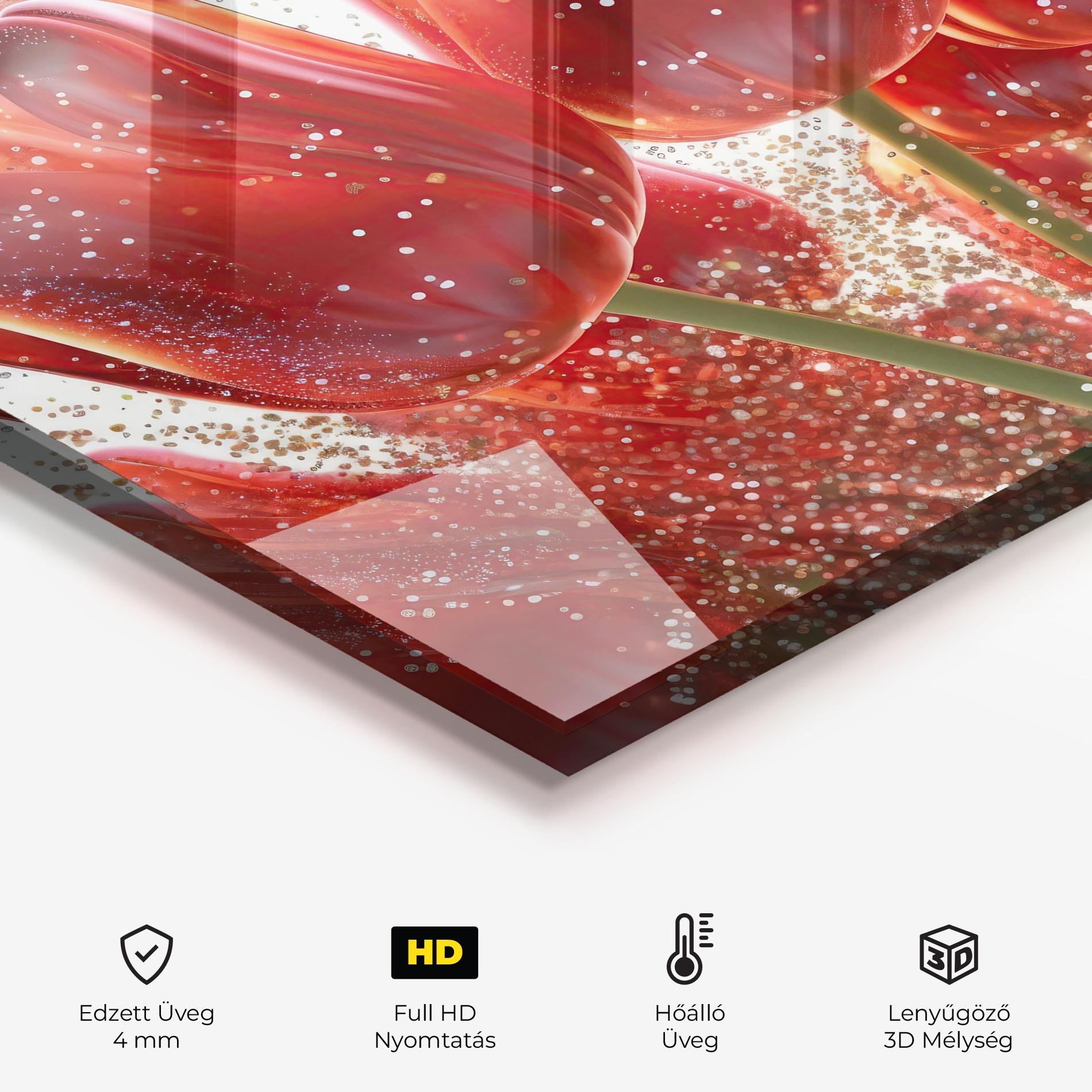 Konyhai üveg hátfal Glitter Red Tulips mockup 2