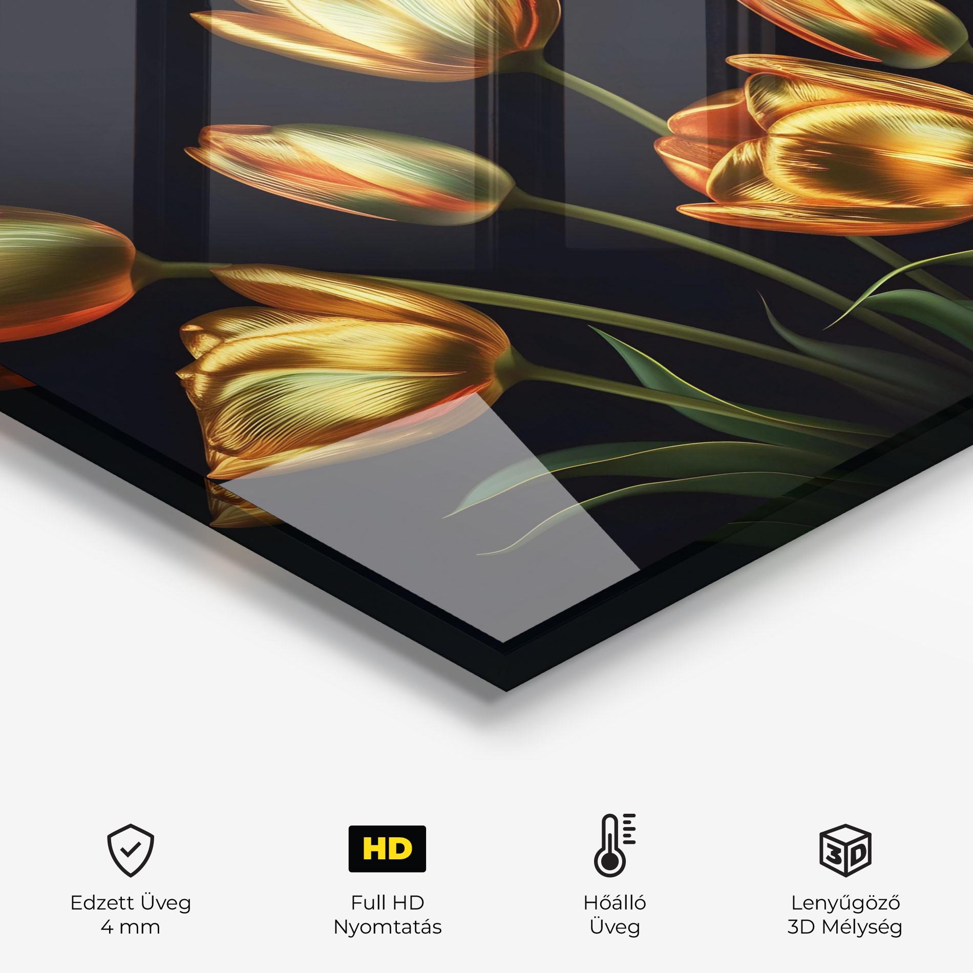 Konyhai üveg hátfal Gold Pretty Tulips mockup 2