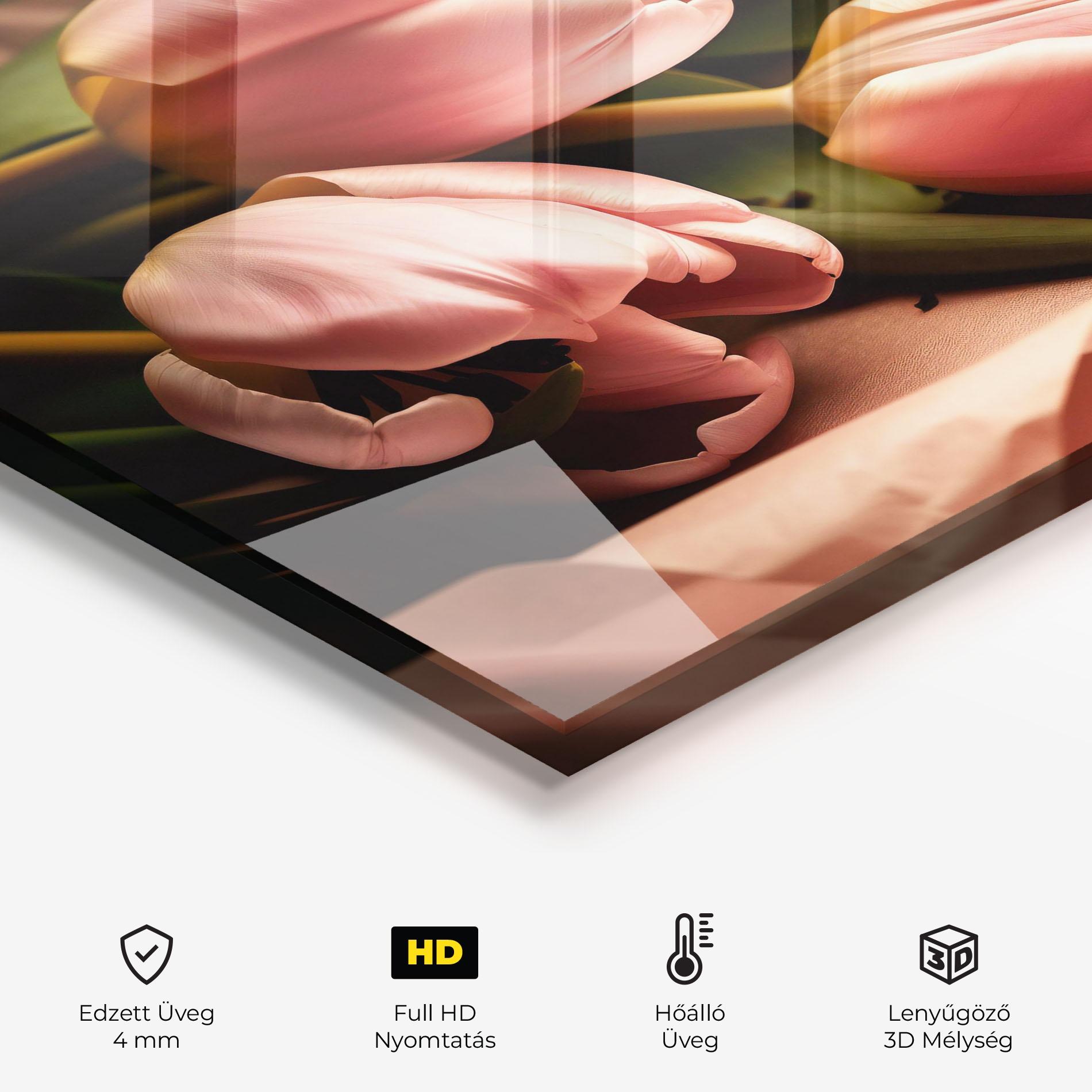 Konyhai üveg hátfal Pink Tulips With Leafs mockup 2