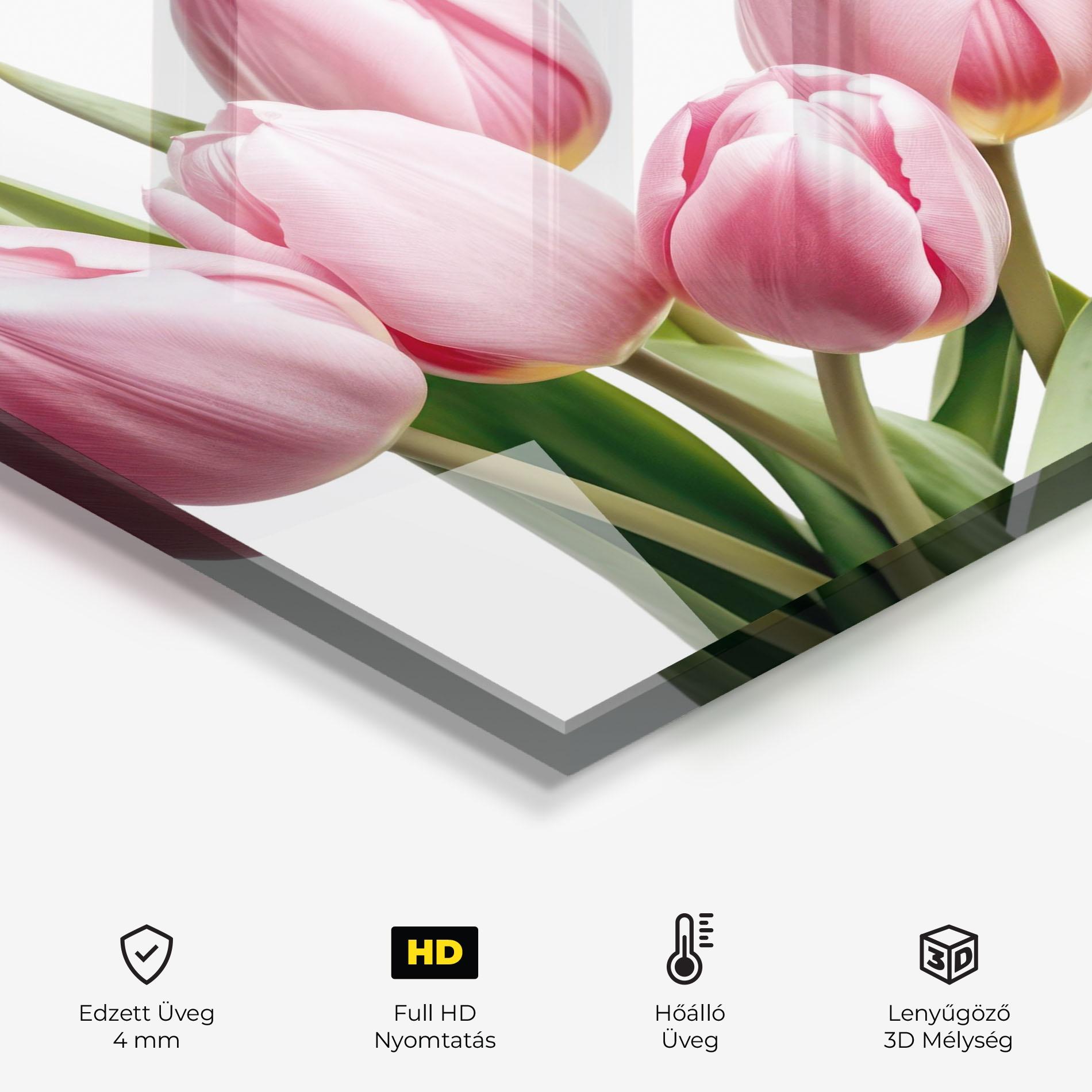 Konyhai üveg hátfal Pink Tulips mockup 2