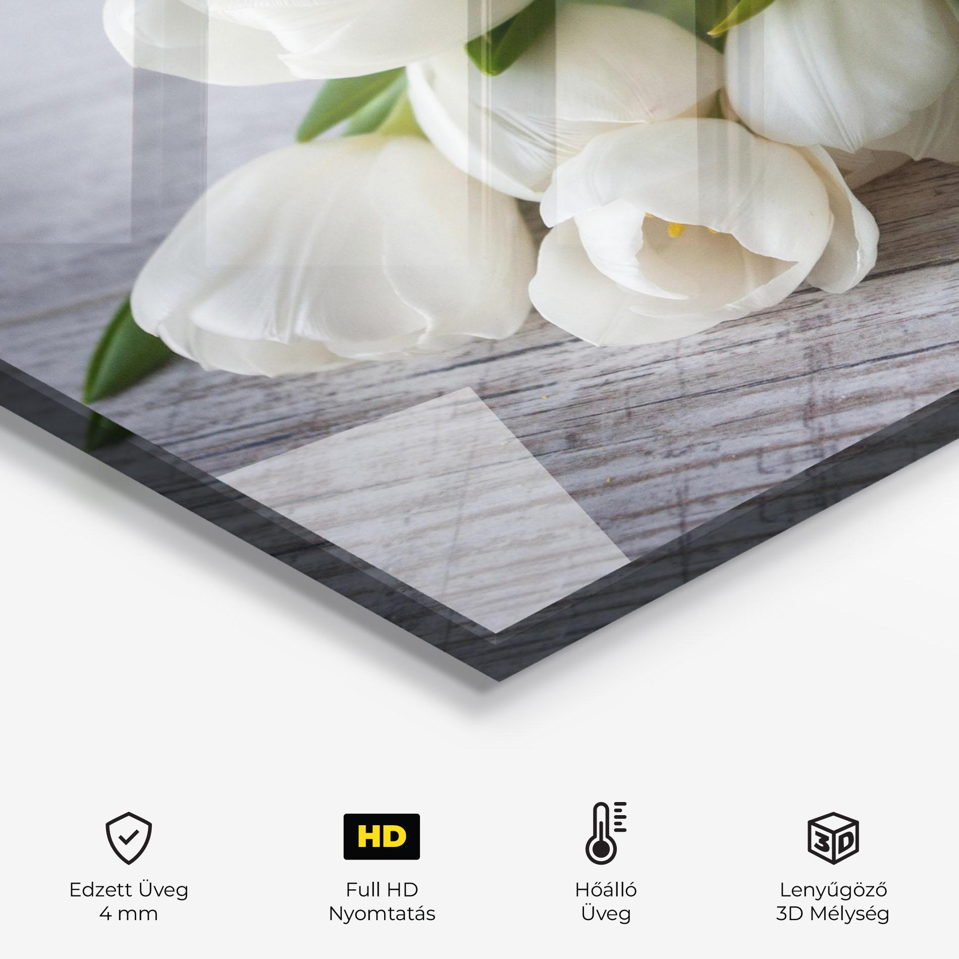 Konyhai üveg hátfal White Tulips Bouquet mockup 2