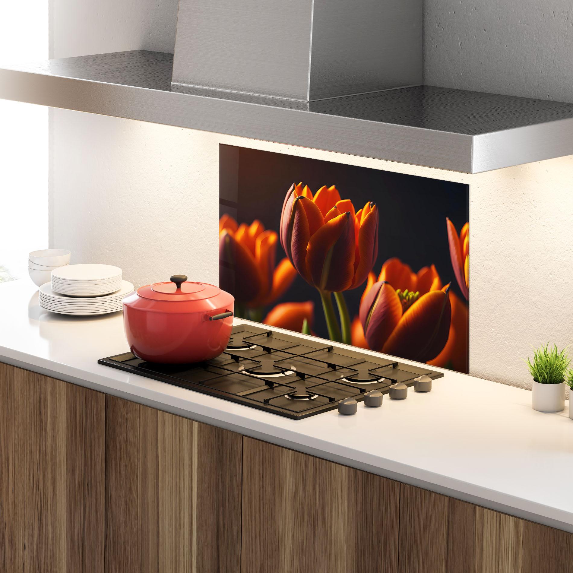 Konyhai üveg hátfal Close Up Orange Tulip mockup 4