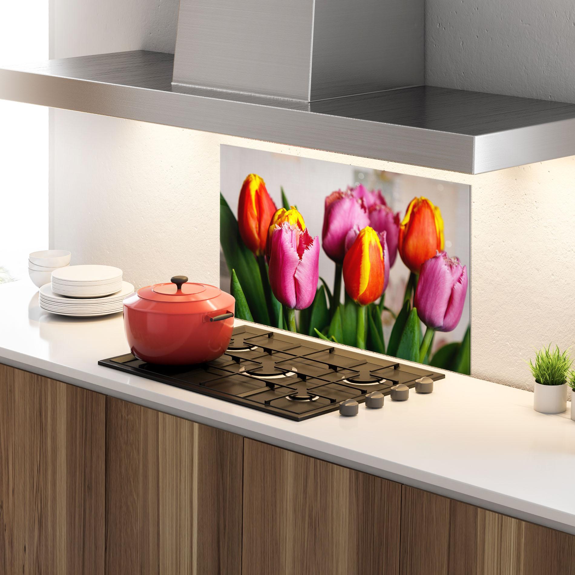 Konyhai üveg hátfal Pink Orange Tulips mockup 4