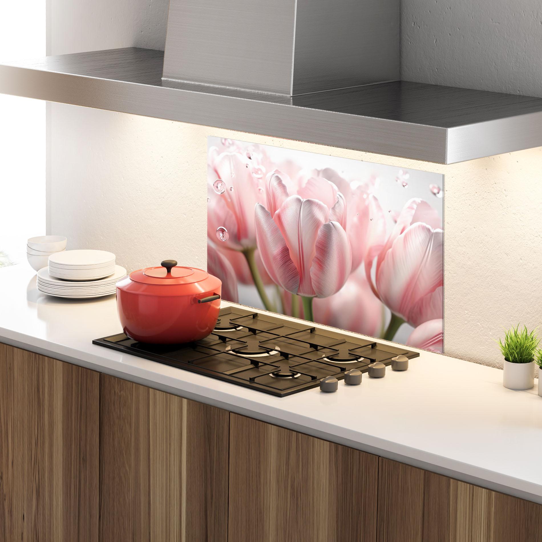 Konyhai üveg hátfal Pink Pretty Tulips mockup 4