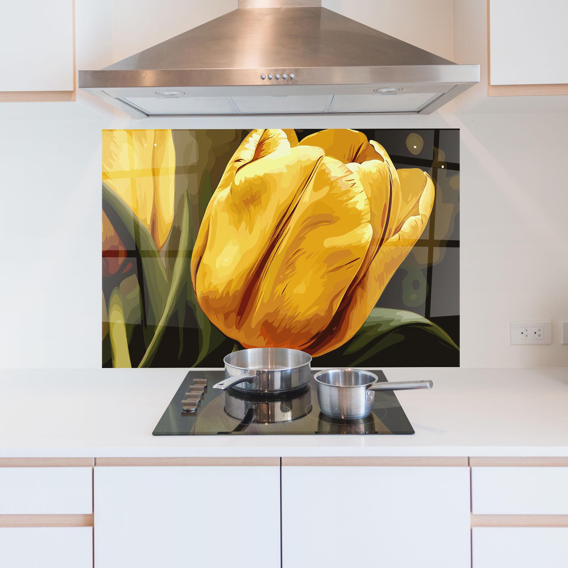 Konyhai üveg hátfal Big Yellow Tulip mockup 5