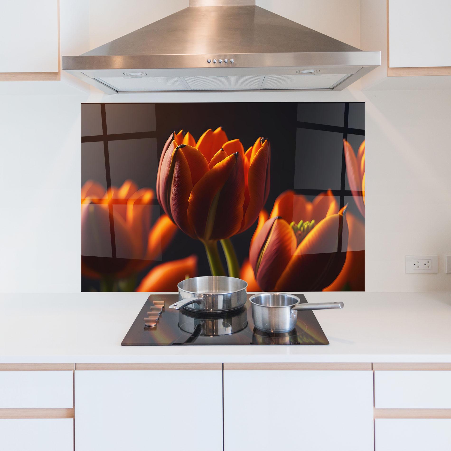 Konyhai üveg hátfal Close Up Orange Tulip mockup 5