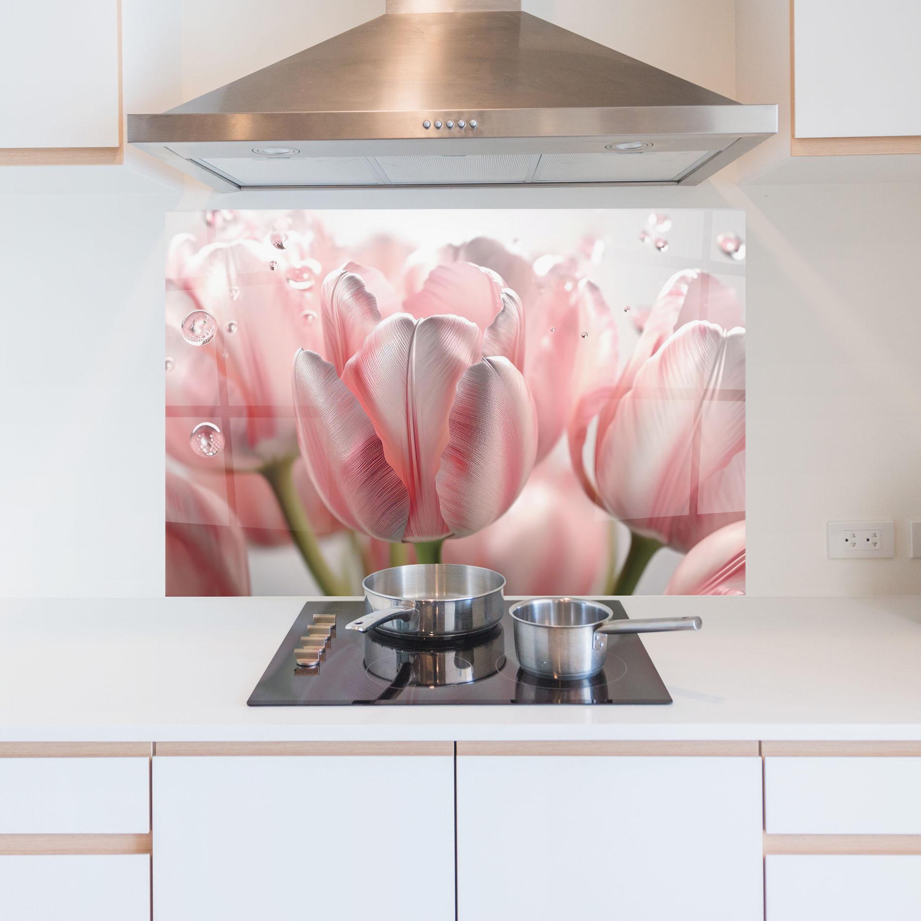 Konyhai üveg hátfal Pink Pretty Tulips mockup 5