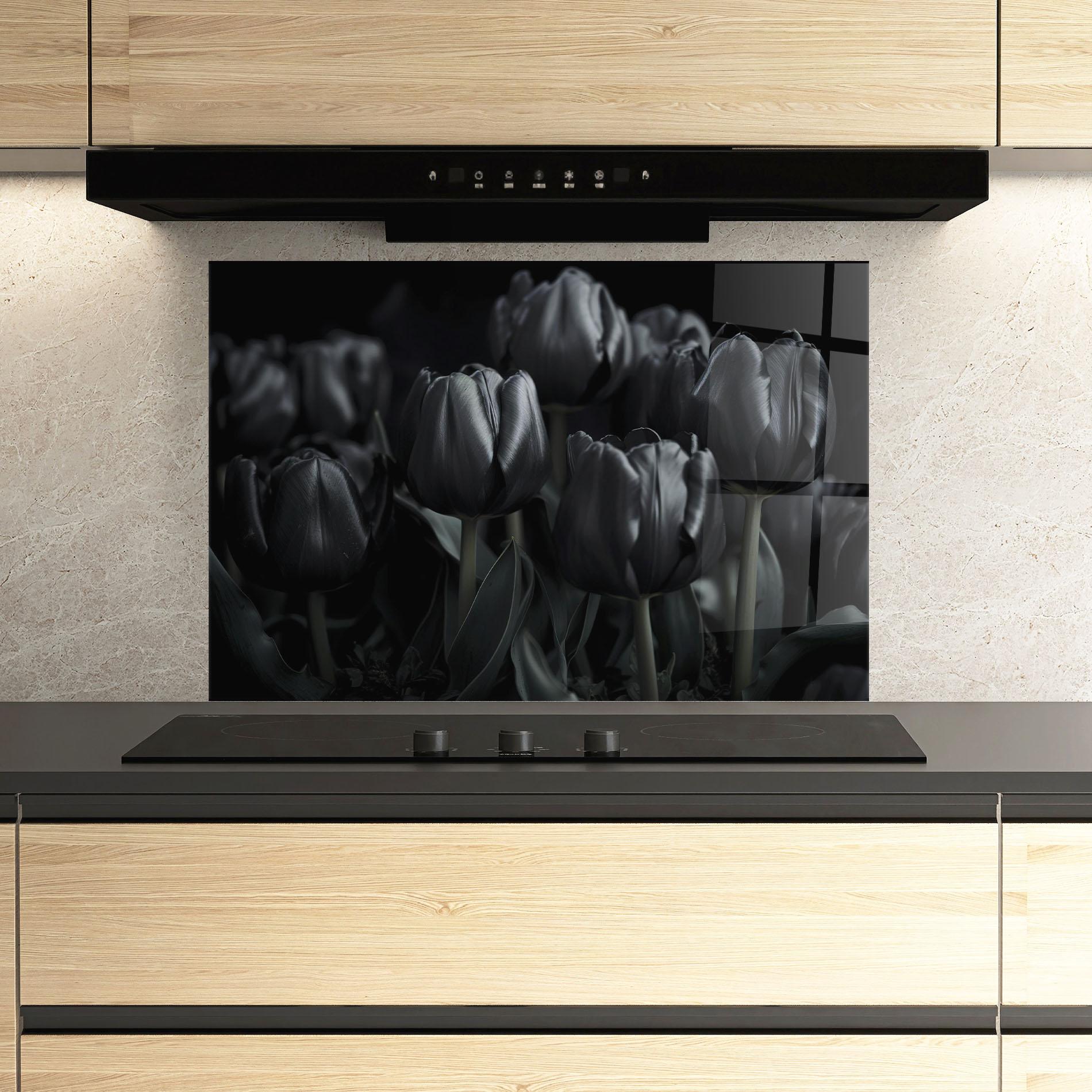 Konyhai üveg hátfal Black Tulips mockup 3