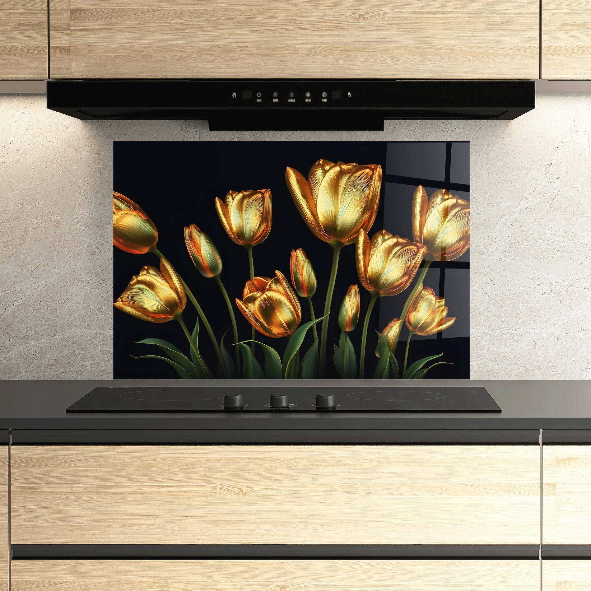 Konyhai üveg hátfal Gold Pretty Tulips mockup 3