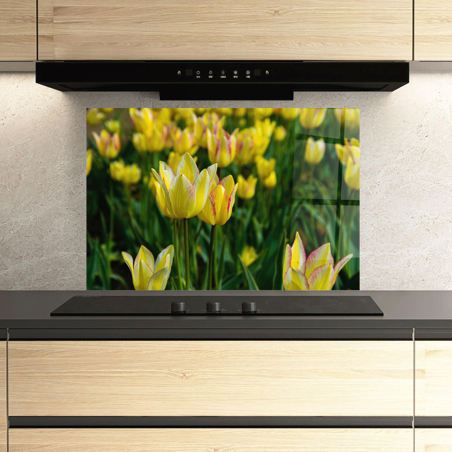 Konyhai üveg hátfal Light Yellow Tulips mockup 3